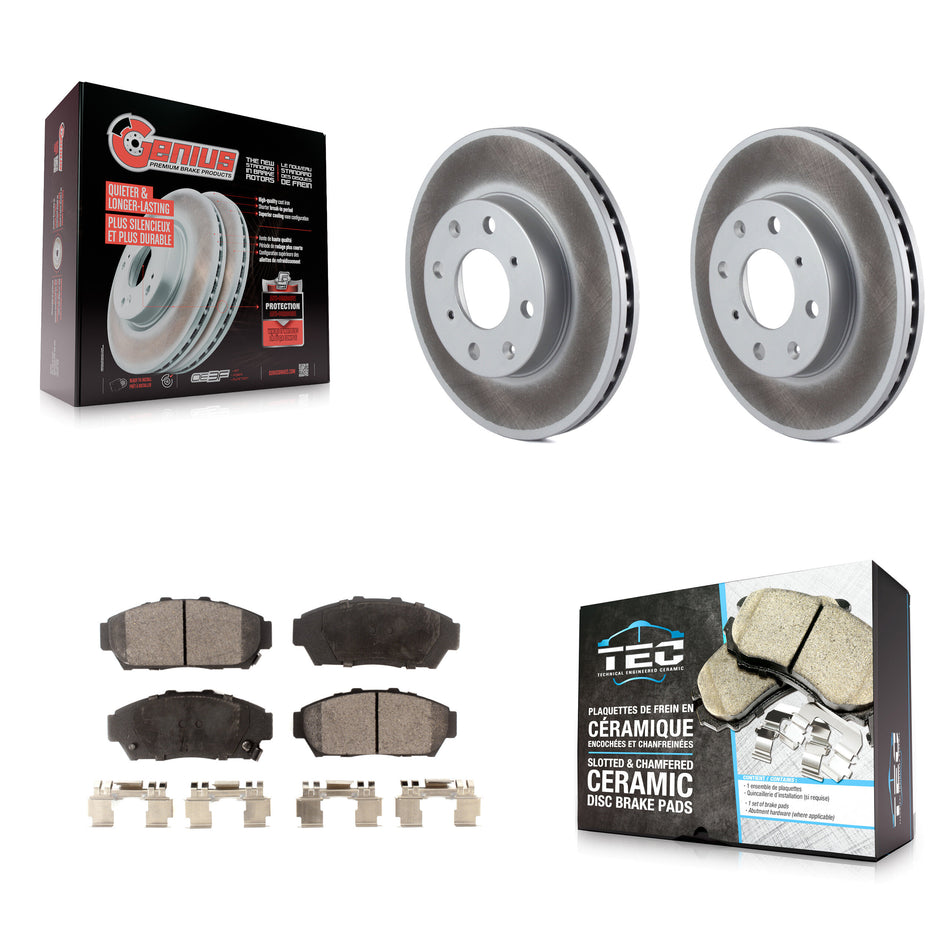 Front Coated Brake Rotors Ceramic Pad Kit For 1994-1995 Honda Civic EX with Sedan Non-ABS KGT-100193