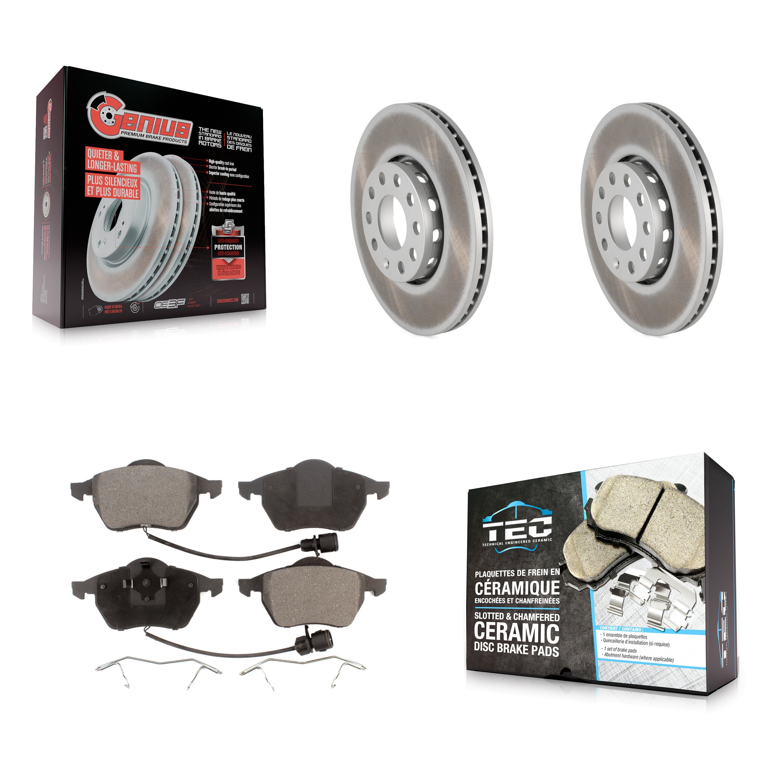 Front Coated Disc Brake Rotors And Ceramic Pads Kit For Audi A6 Quattro 100 KGT-100204