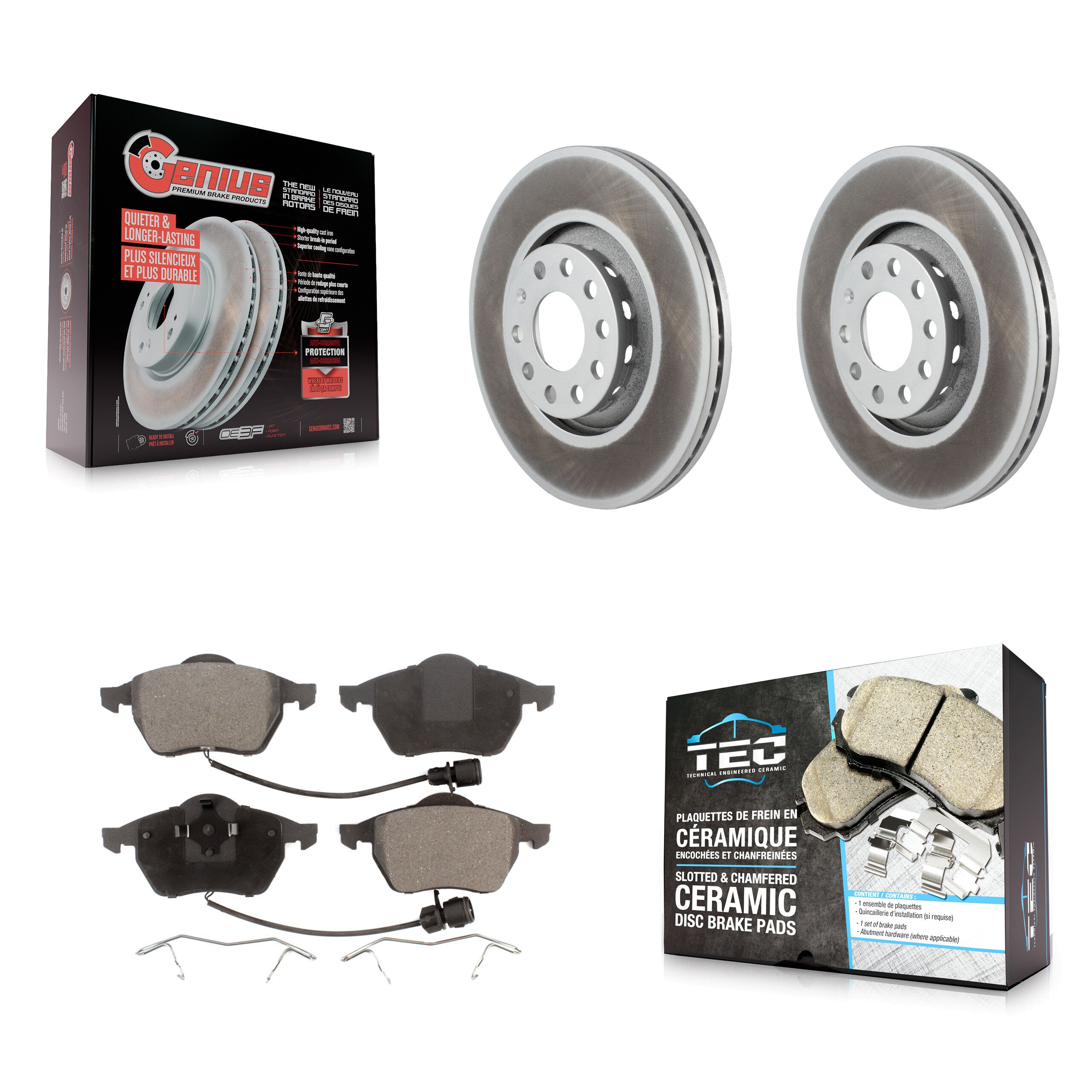 Front Coated Disc Brake Rotors And Ceramic Pads Kit For 1997-1999 Audi A8 Quattro KGT-100249