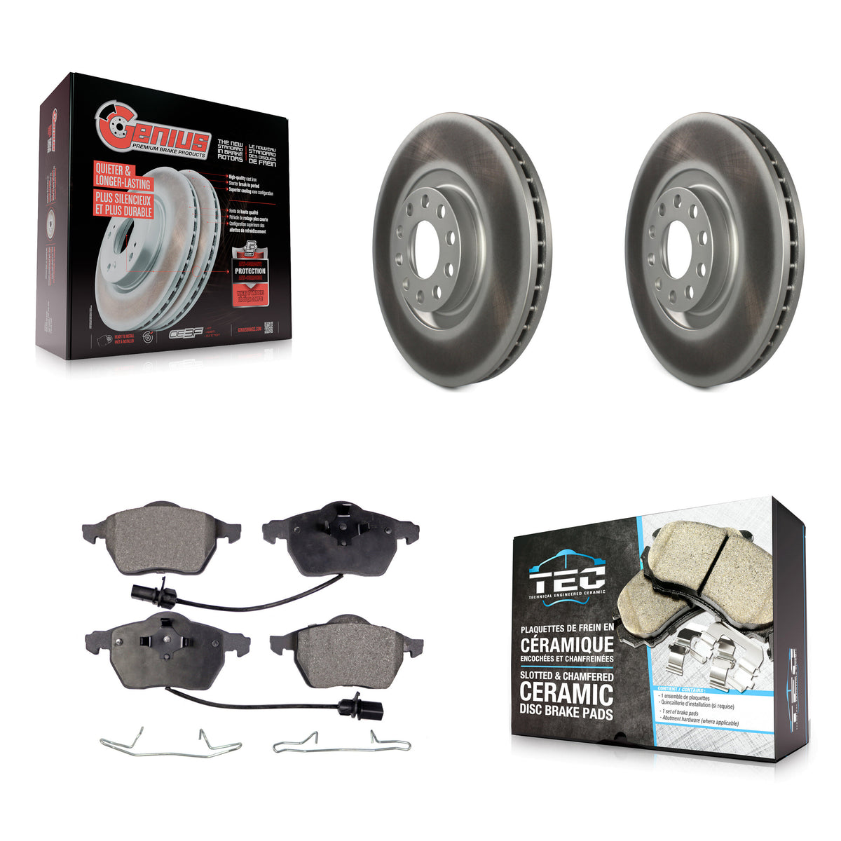 Front Coated Disc Brake Rotors And Ceramic Pads Kit For Audi A6 Quattro S4 KGT-100257