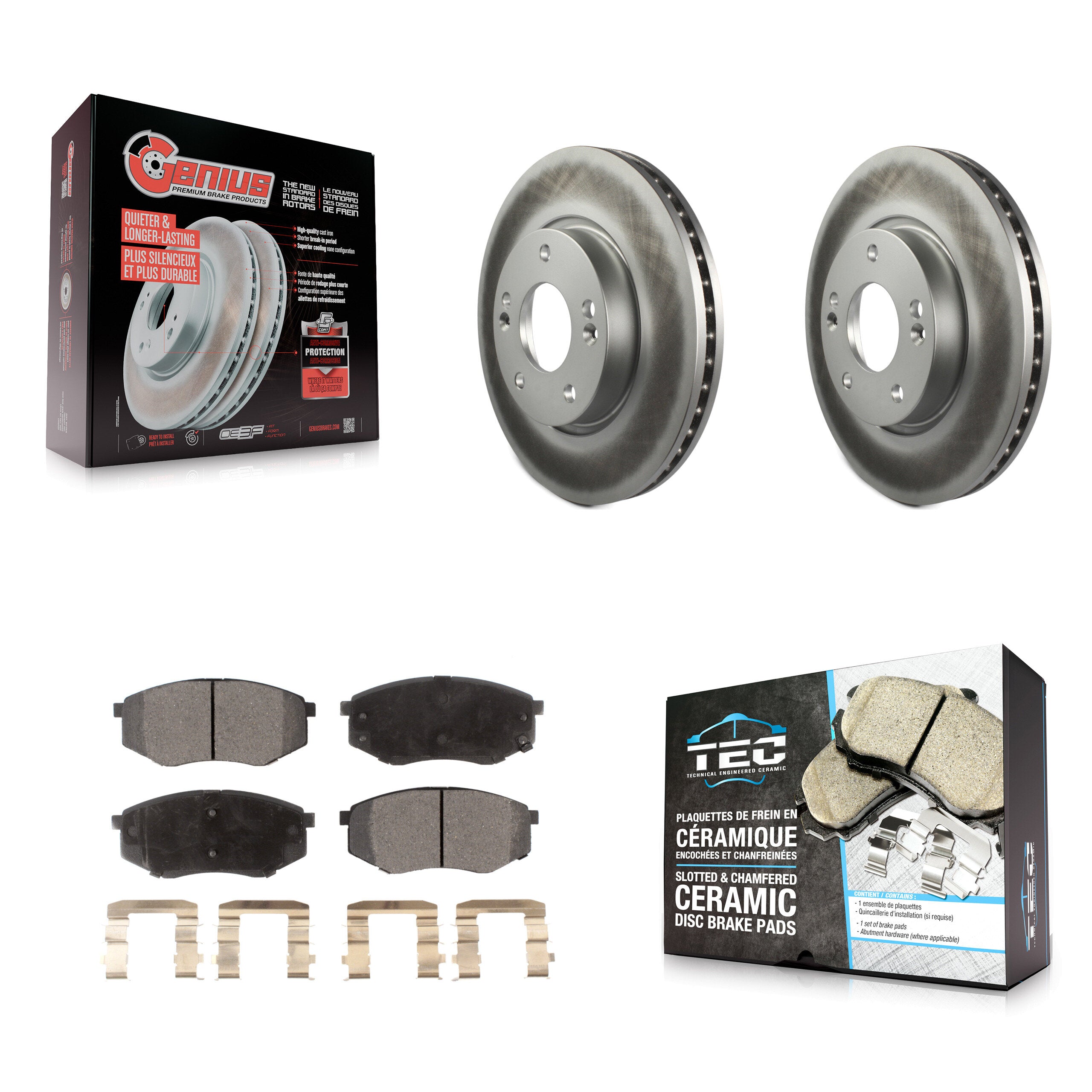 Front Coated Disc Brake Rotors And Ceramic Pads Kit For Hyundai Tucson Kia Sportage FWD KGT-100279