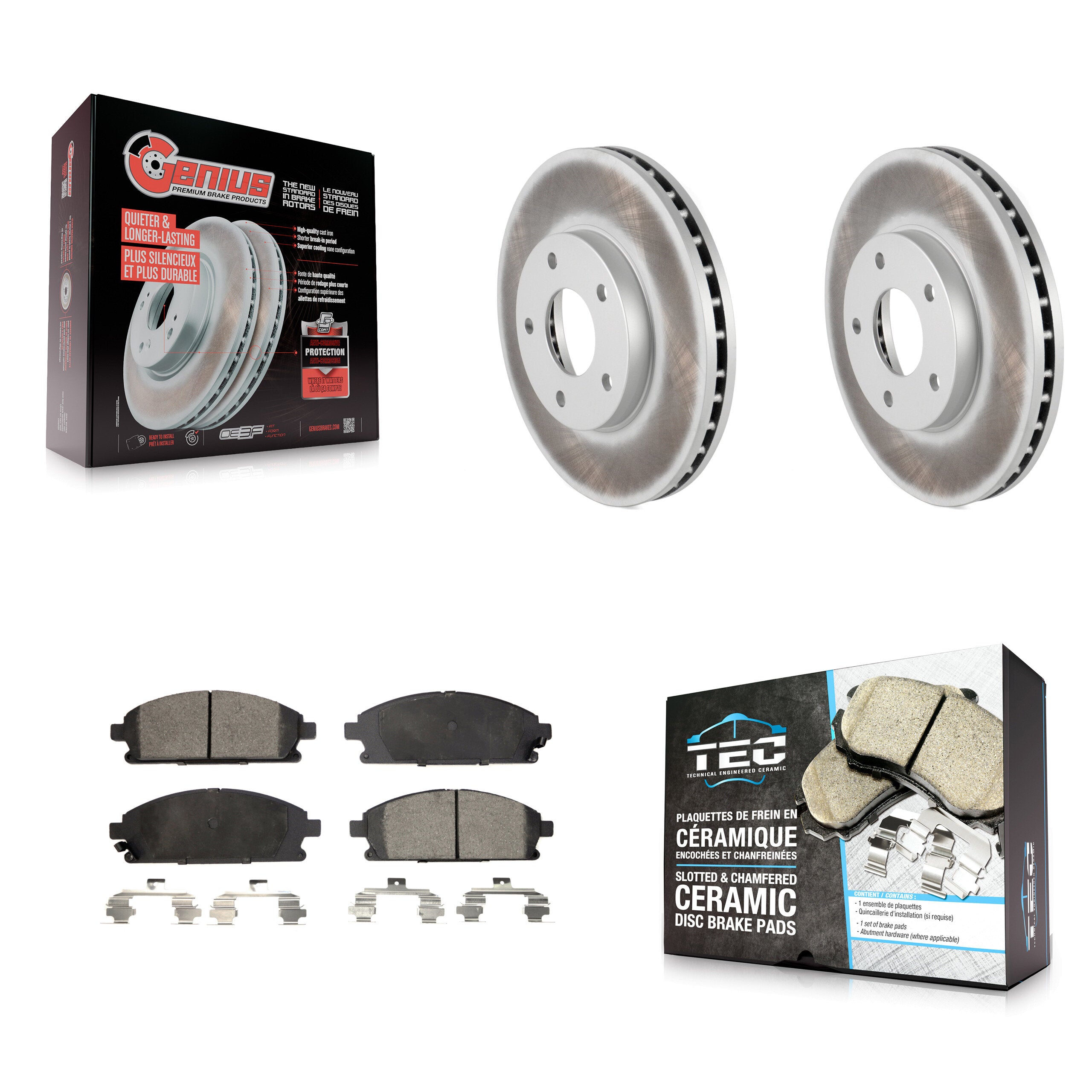 Front Coated Disc Brake Rotors And Ceramic Pads Kit For 2004-2006 Nissan X-Trail KGT-100349