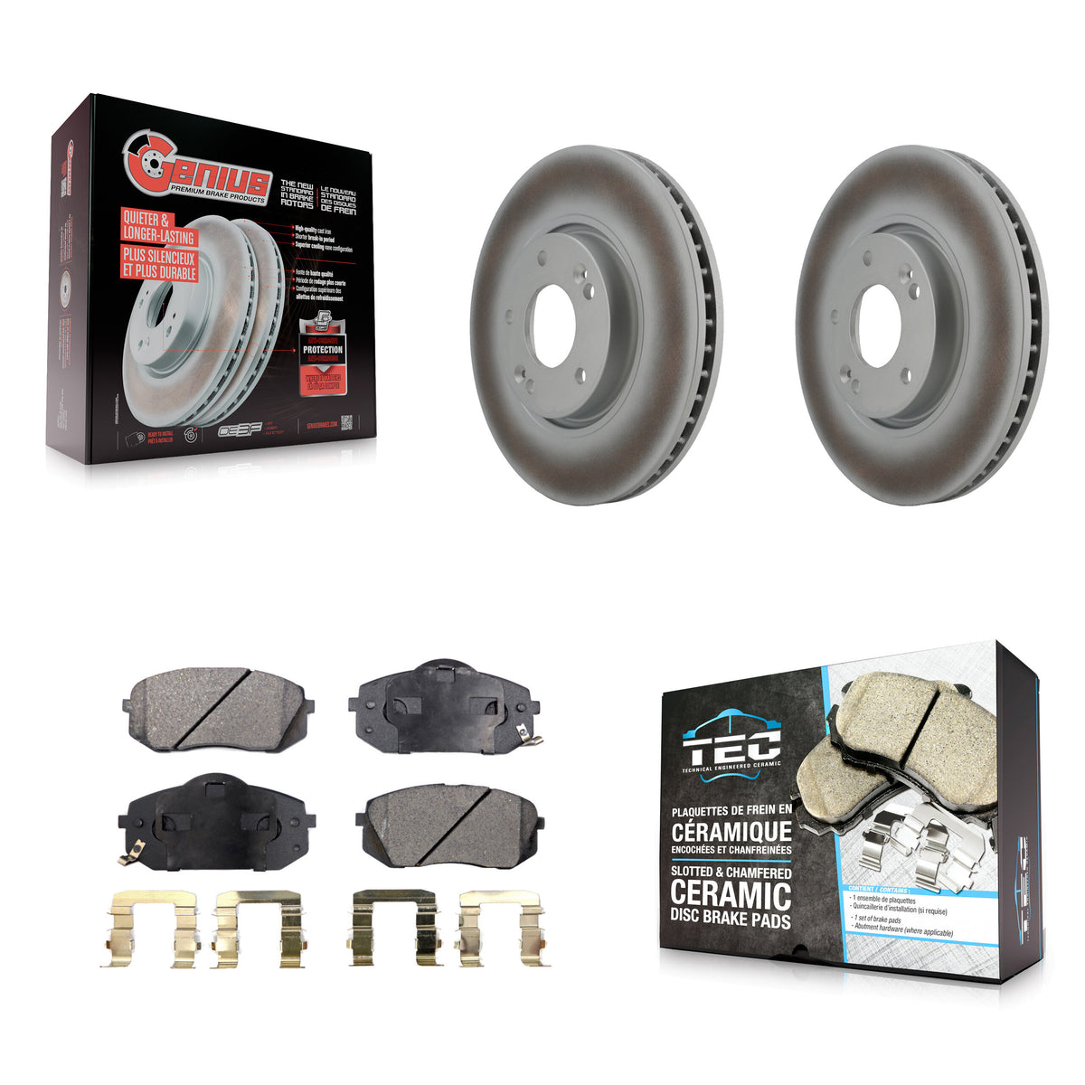 Front Coated Disc Brake Rotor And Ceramic Pad Kit For Hyundai Tucson Kia Sportage Soul EV KGT-100360