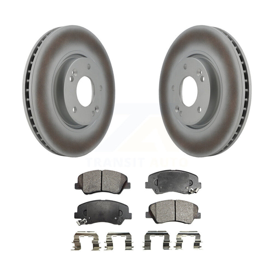 Front Coat Brake Rotor Ceramic Pad Kit For 2014 Kia Forte With 300mm Diameter KGT-100366