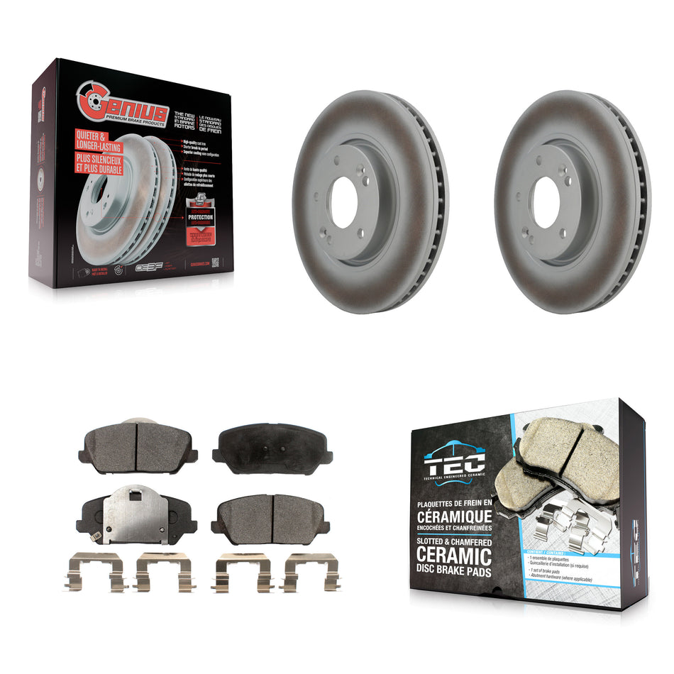 Front Coated Disc Brake Rotors And Ceramic Pads Kit For Kia Forte Forte5 Koup KGT-100367