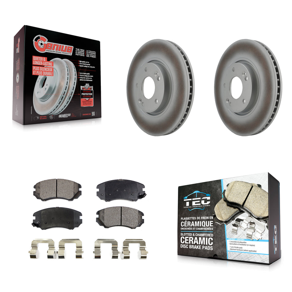 Front Coated Disc Brake Rotors And Ceramic Pads Kit For 2006-2010 Hyundai Sonata 3.3L KGT-100371
