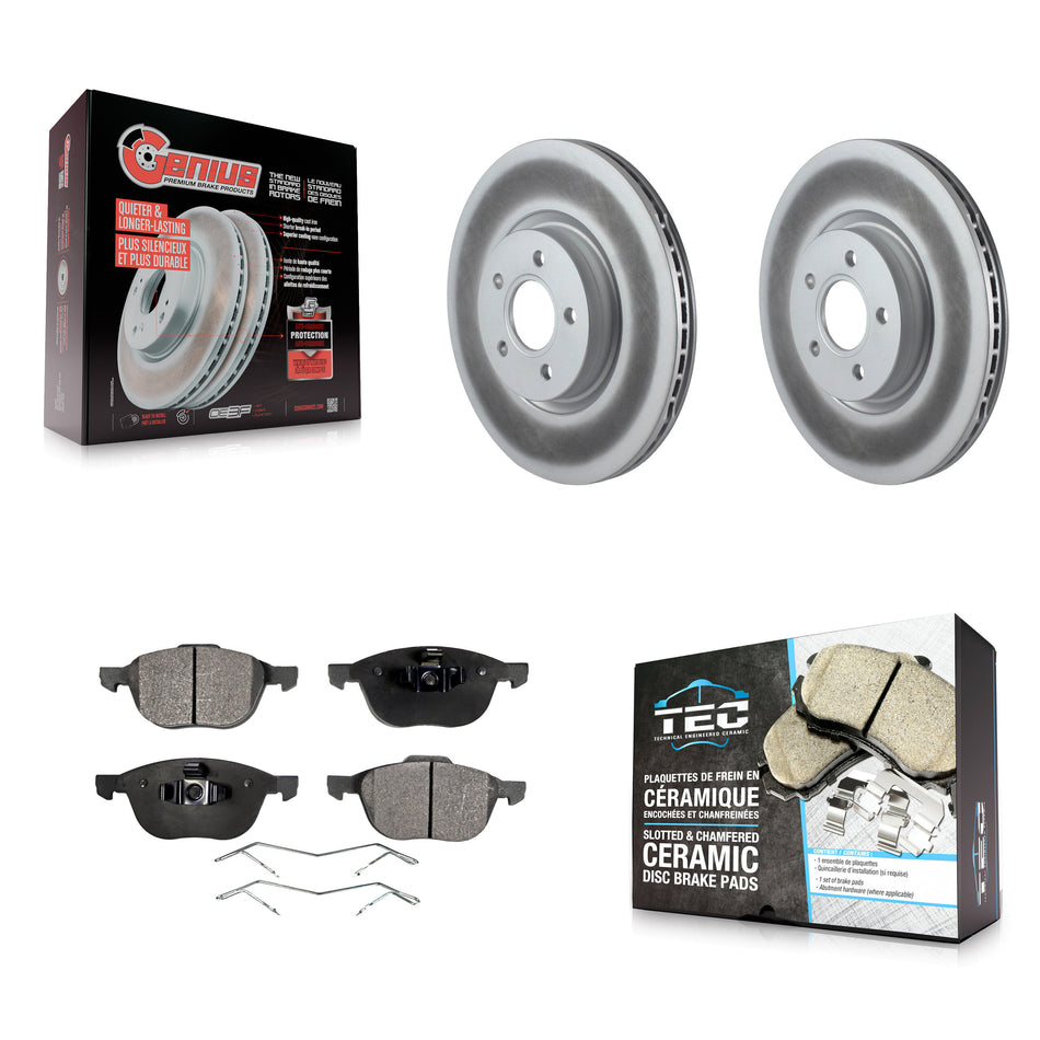 Front Coated Brake Rotors Ceramic Pad Kit For 2014 Ford Transit Connect 104.8" wheel base KGT-100398