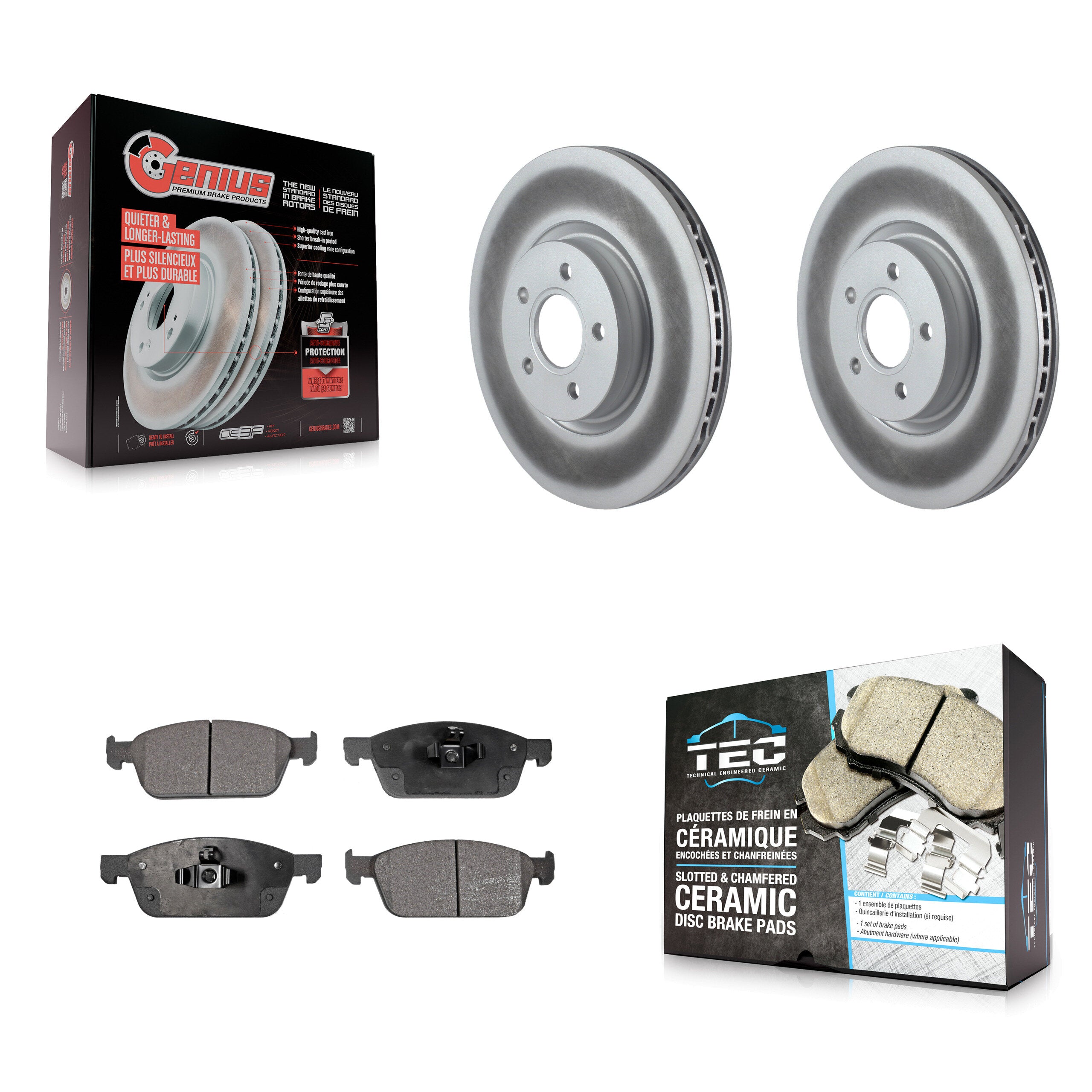 Front Coated Disc Brake Rotor Ceramic Pad Kit For Ford Escape Transit Connect Lincoln MKC KGT-100399