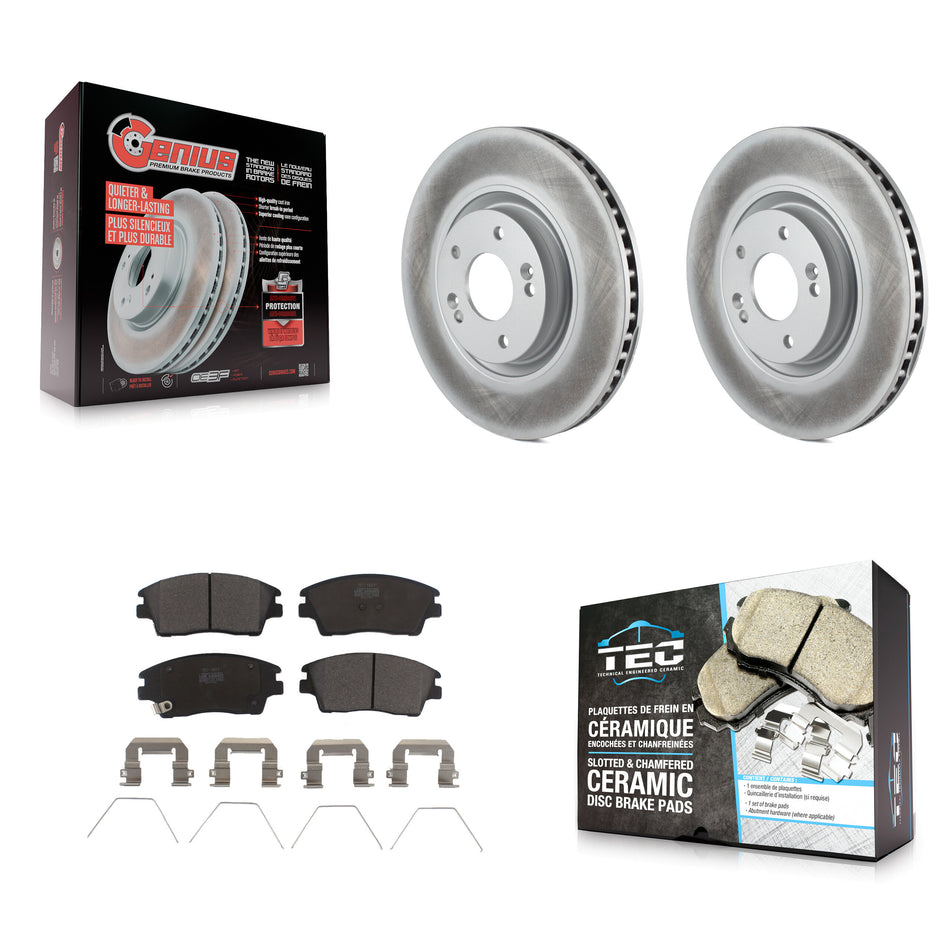 Front Coated Disc Brake Rotor And Ceramic Pad Kit For 2017-2022 Kia Sportage Turbocharged KGT-100489