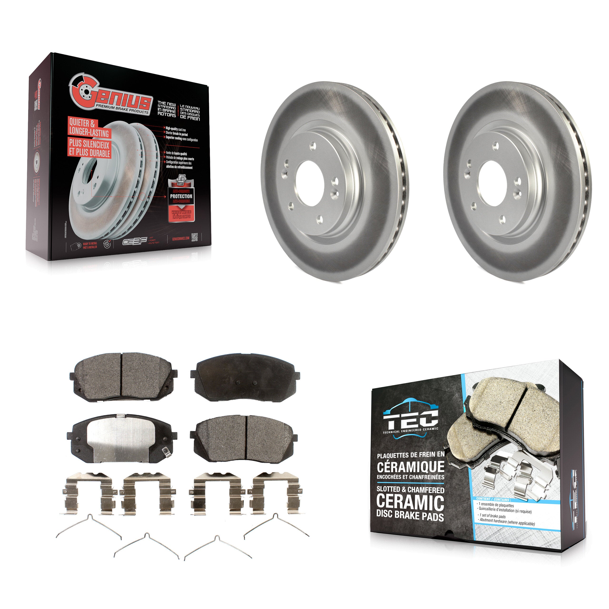 Front Coated Brake Rotor Ceramic Pad Kit For Hyundai Sonata Kona Electric Kia Optima Niro KGT-100550