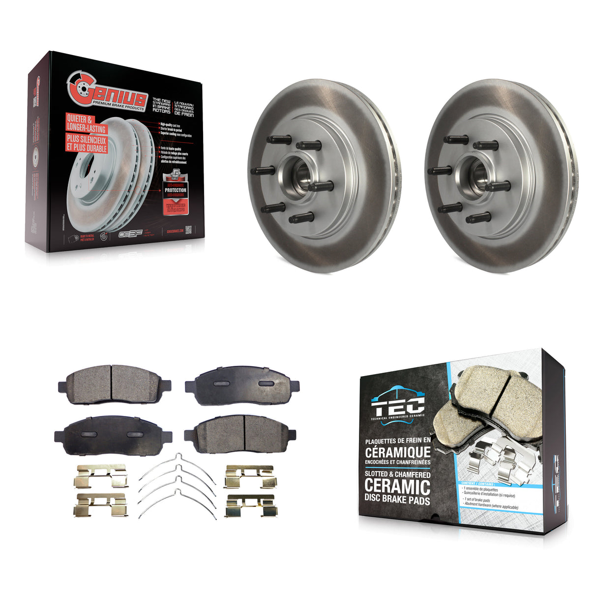 Front Coated Disc Brake Rotors Hub And Ceramic Pad Kit For Ford F-150 Lincoln Mark LT RWD KGT-100576