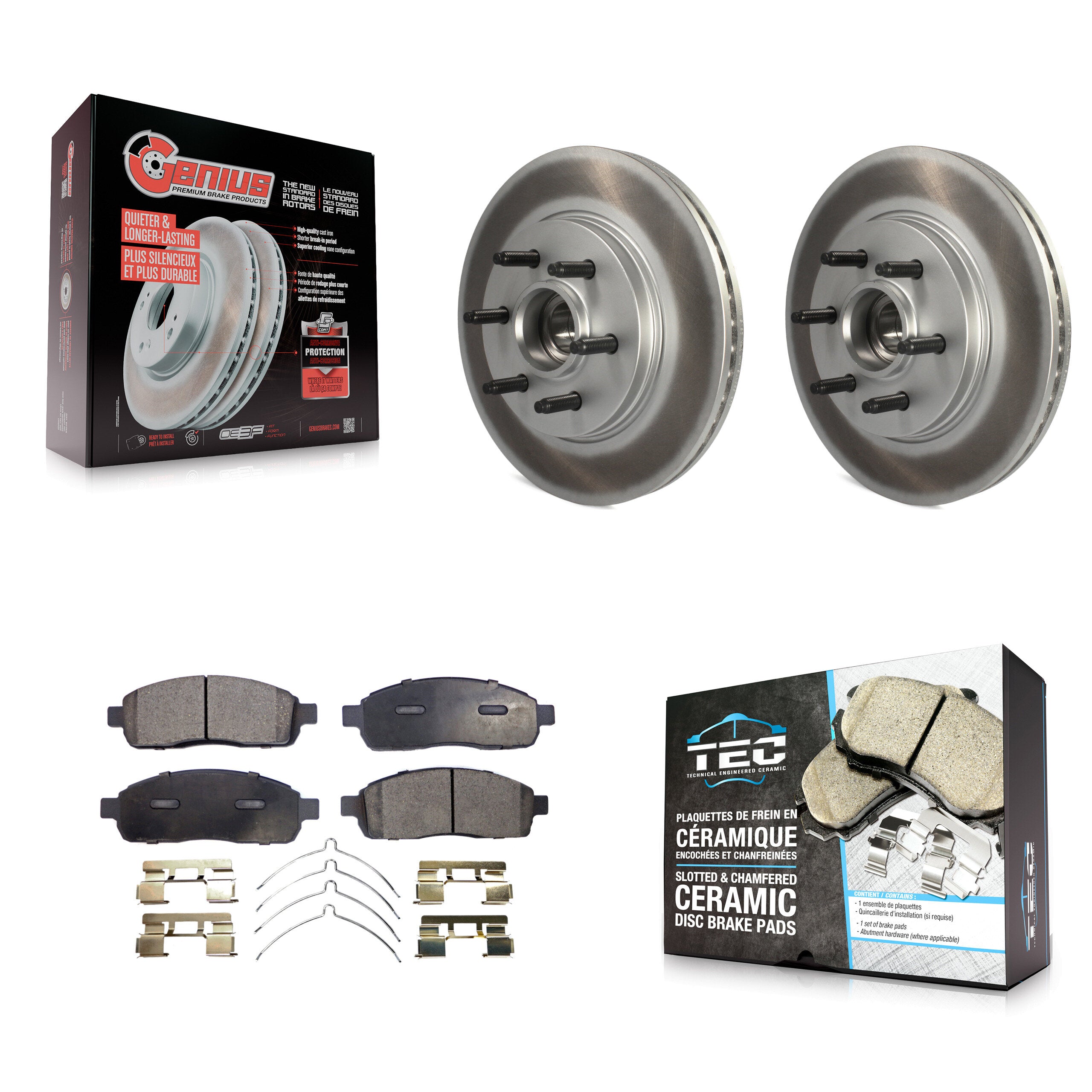 Front Coated Disc Brake Rotors Hub And Ceramic Pad Kit For Ford F-150 Lincoln Mark LT RWD KGT-100576