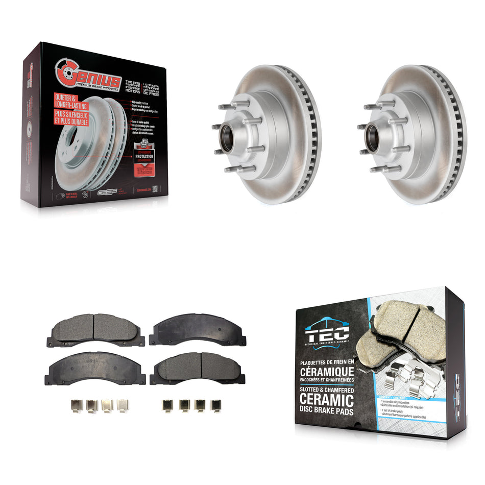 Front Coated Disc Brake Rotor Ceramic Pad Kit For Ford E-350 Super Duty E-250 E-150 E-450 KGT-100581