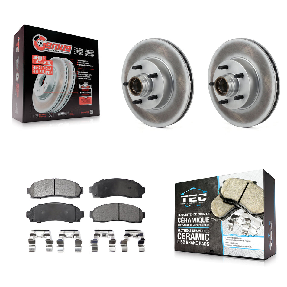 Front Coated Disc Brake Rotors Hub Assembly Ceramic Pad Kit For 2010-2011 Ford Ranger RWD KGT-100582