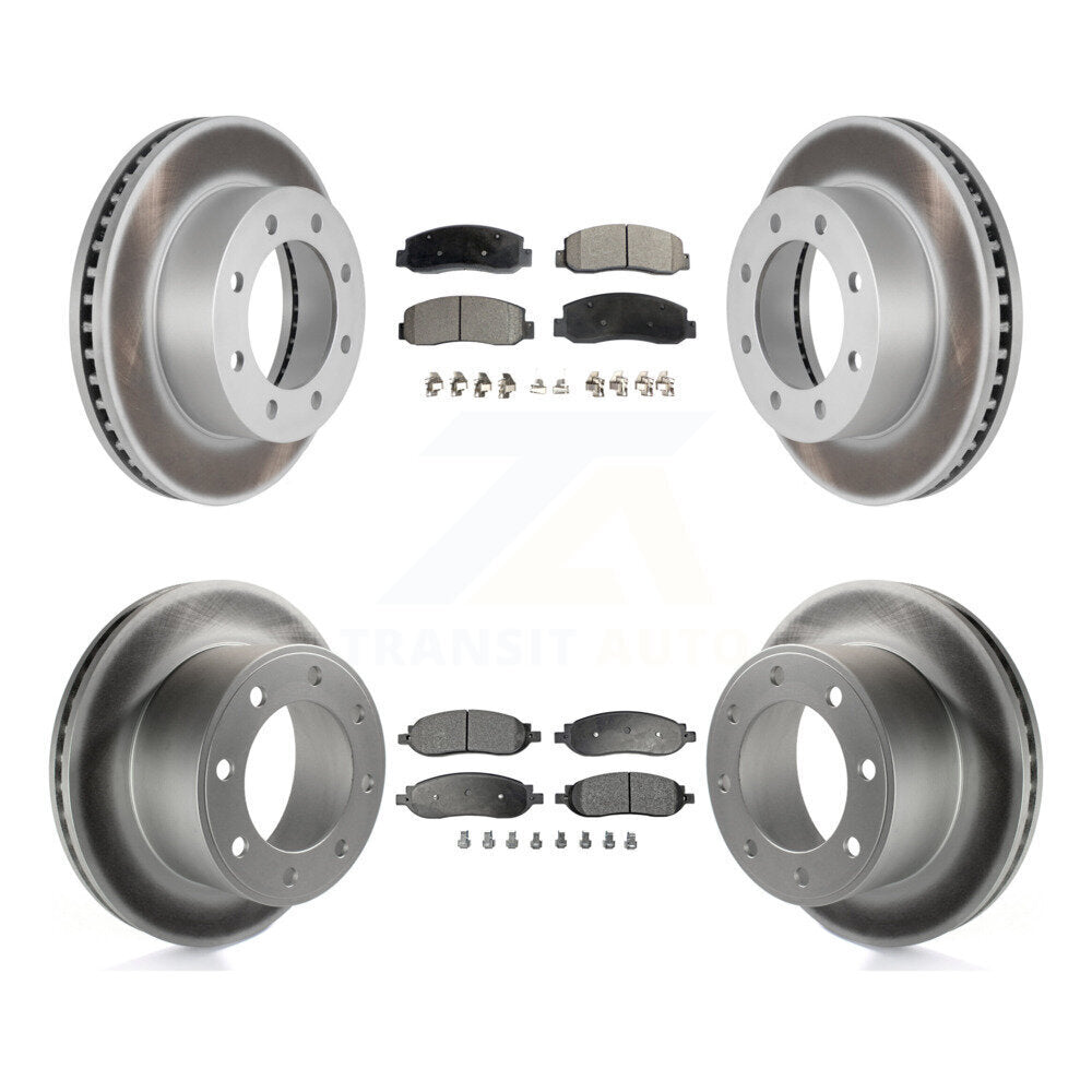 Front Rear Coated Disc Brake Rotors And Ceramic Pads Kit For Ford F-350 Super Duty F-250 KGT-100683