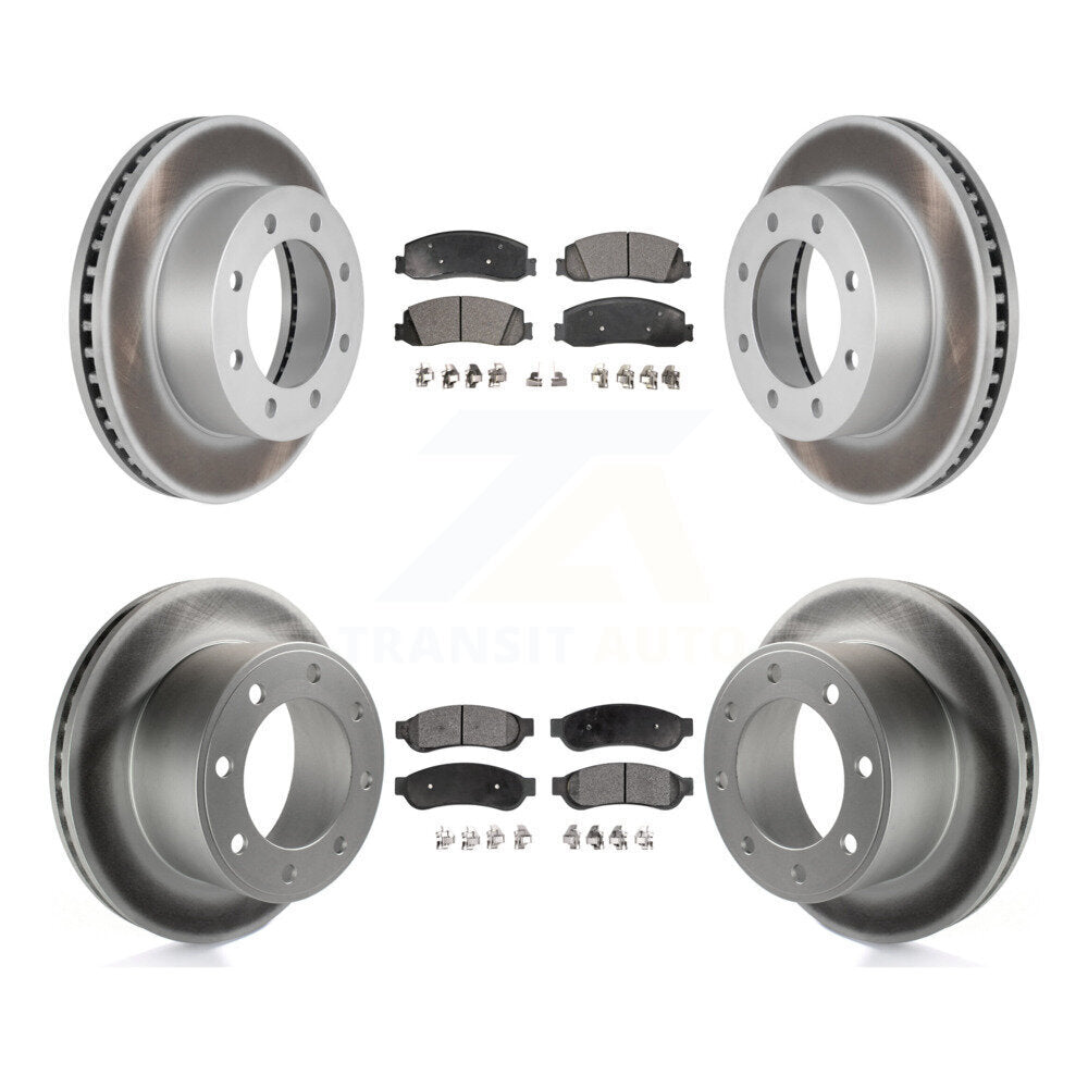 Front Rear Coated Disc Brake Rotors & Ceramic Pad Kit For Ford F-350 Super Duty F-250 4WD KGT-100686