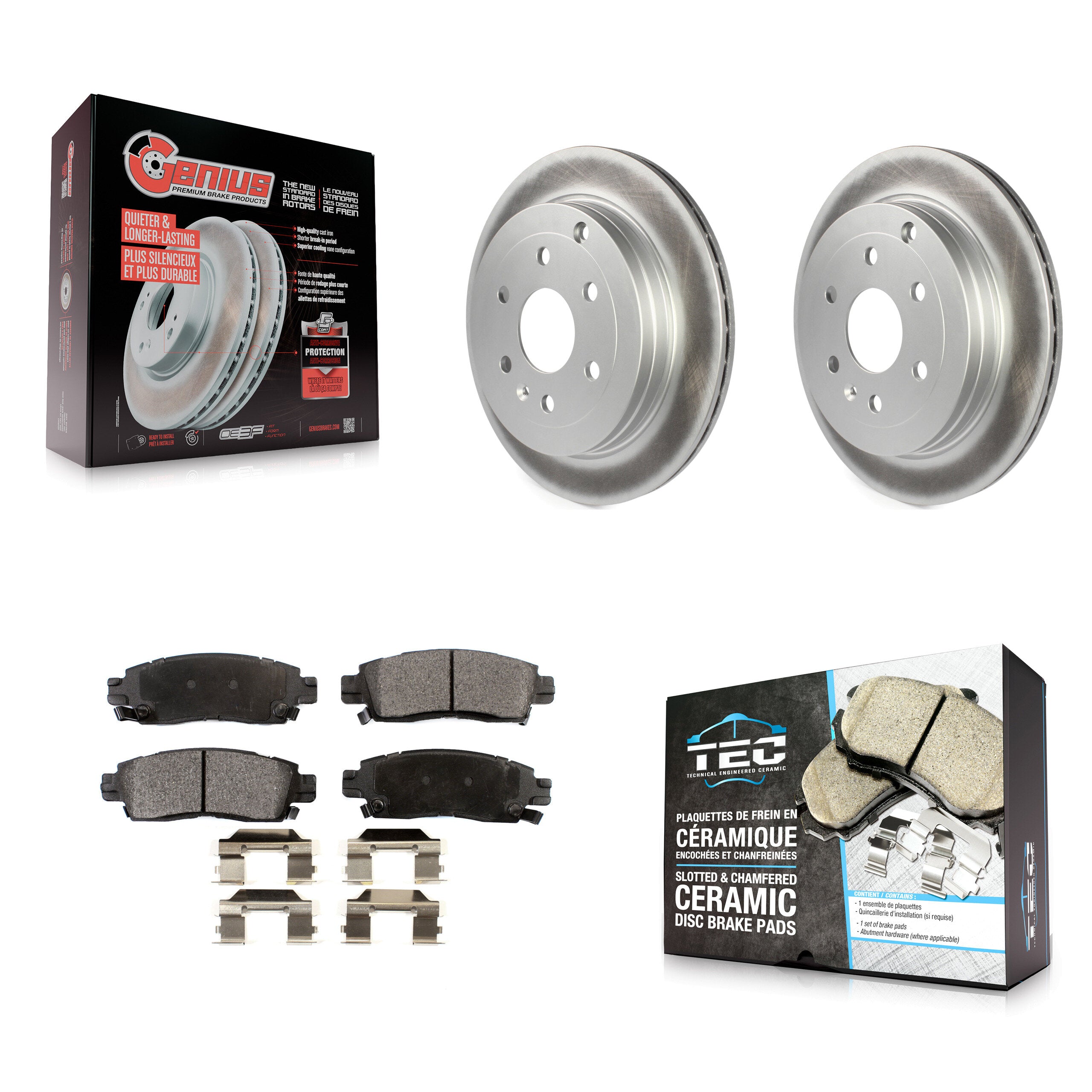 Rear Coated Brake Rotor & Ceramic Pad Kit For GMC Acadia Buick Enclave Chevrolet Traverse KGT-101313