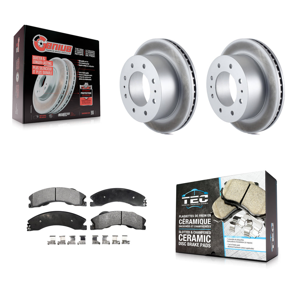 Rear Coated Brake Rotor & Ceramic Pad Kit For GMC Chevrolet Sierra 2500 HD Silverado 3500 KGT-101329
