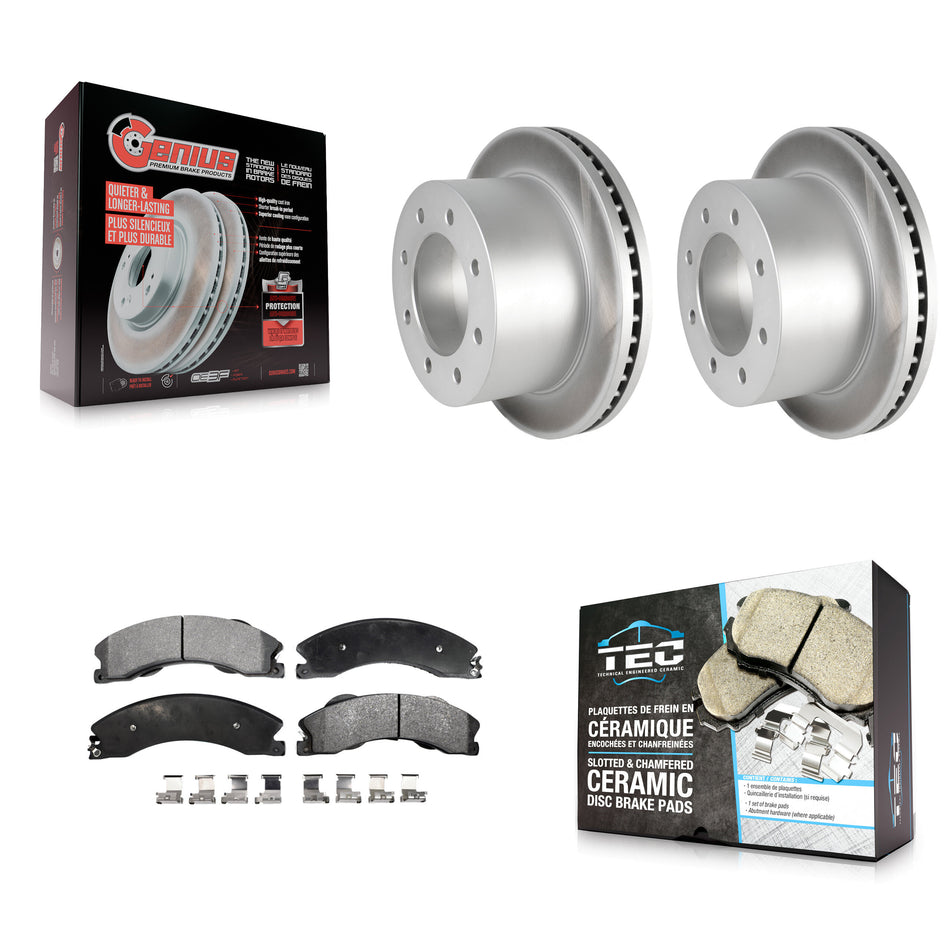 Rear Coated Disc Brake Rotor & Ceramic Pad Kit For GMC Sierra 3500 HD Chevrolet Silverado KGT-101331