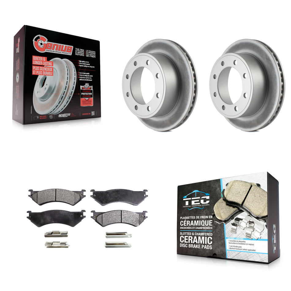 Rear Coat Disc Brake Rotor Ceramic Pad Kit For Ford E-350 Super Duty E-250 Econoline Club KGT-101342
