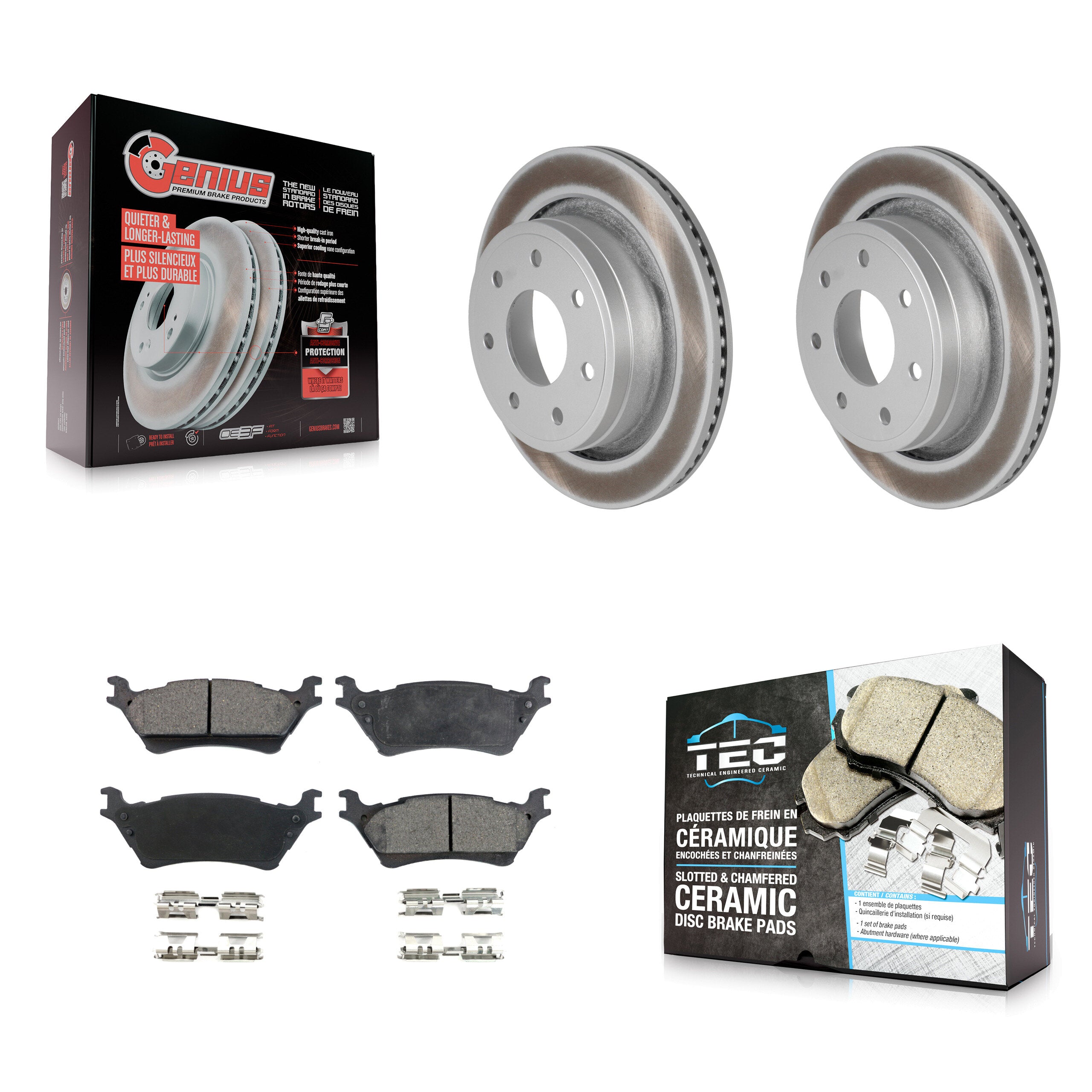 Rear Coated Disc Brake Rotor & Ceramic Pad Kit For 2012-2014 Ford F-150 With 7 Lug Wheels KGT-101376