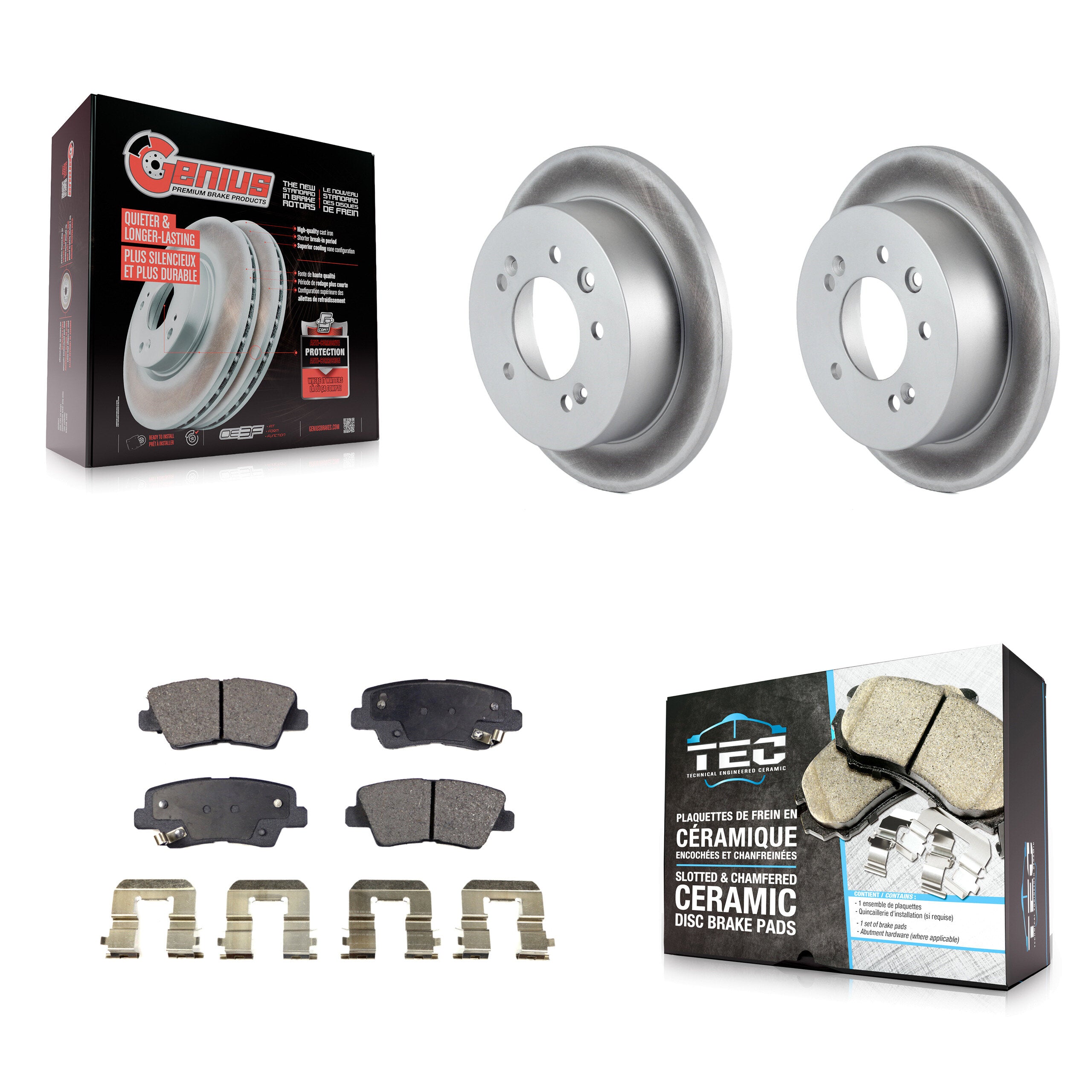 Rear Coated Disc Brake Rotor Ceramic Pad Kit For 2010 Hyundai Elantra Sedan From 03 23 10 KGT-101554