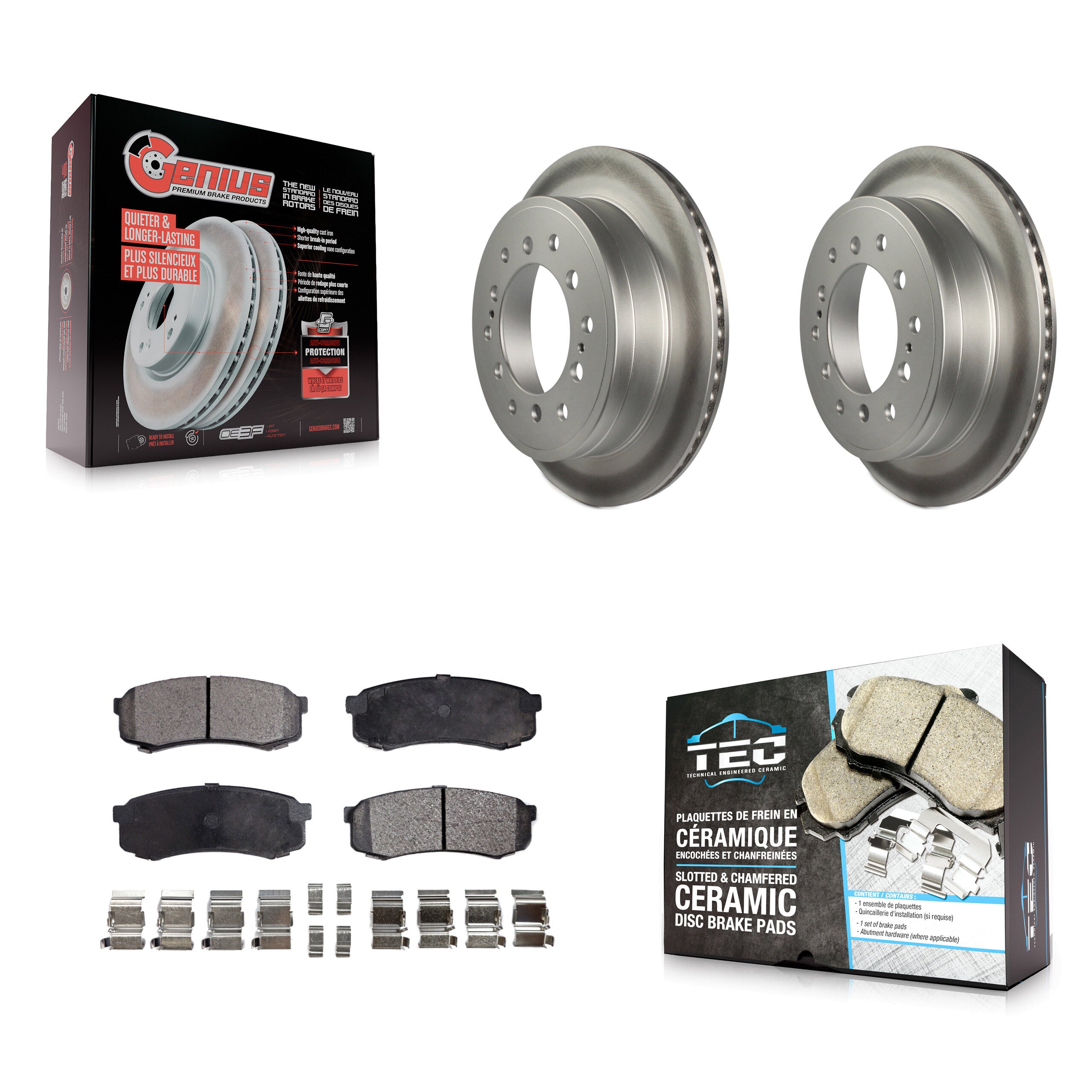 Rear Coated Disc Brake Rotors & Ceramic Pad Kit For Toyota 4Runner Lexus GX460 FJ Cruiser KGT-101605