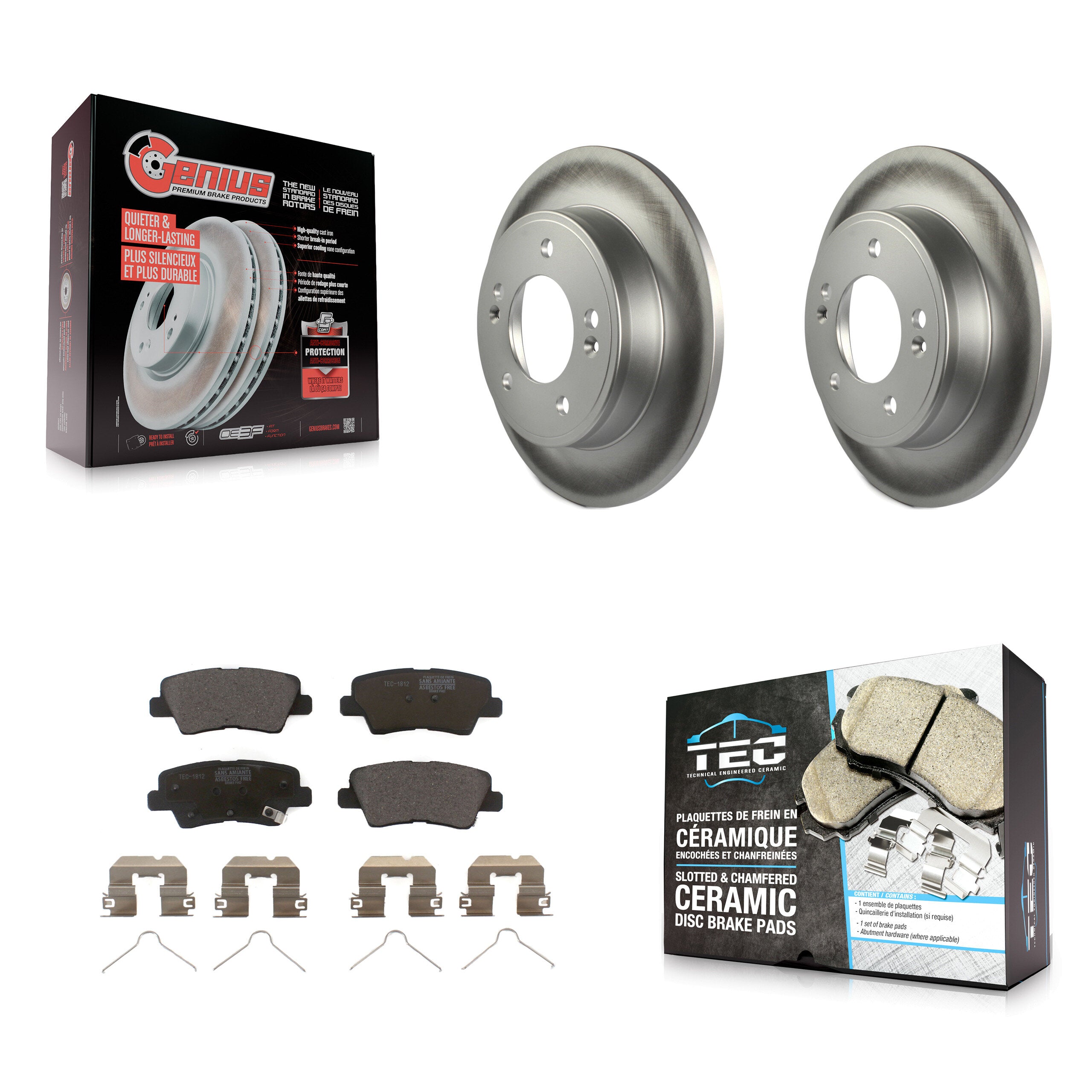 Rear Coated Disc Brake Rotors And Ceramic Pads Kit For Hyundai Elantra Venue Kia Soul KGT-101634