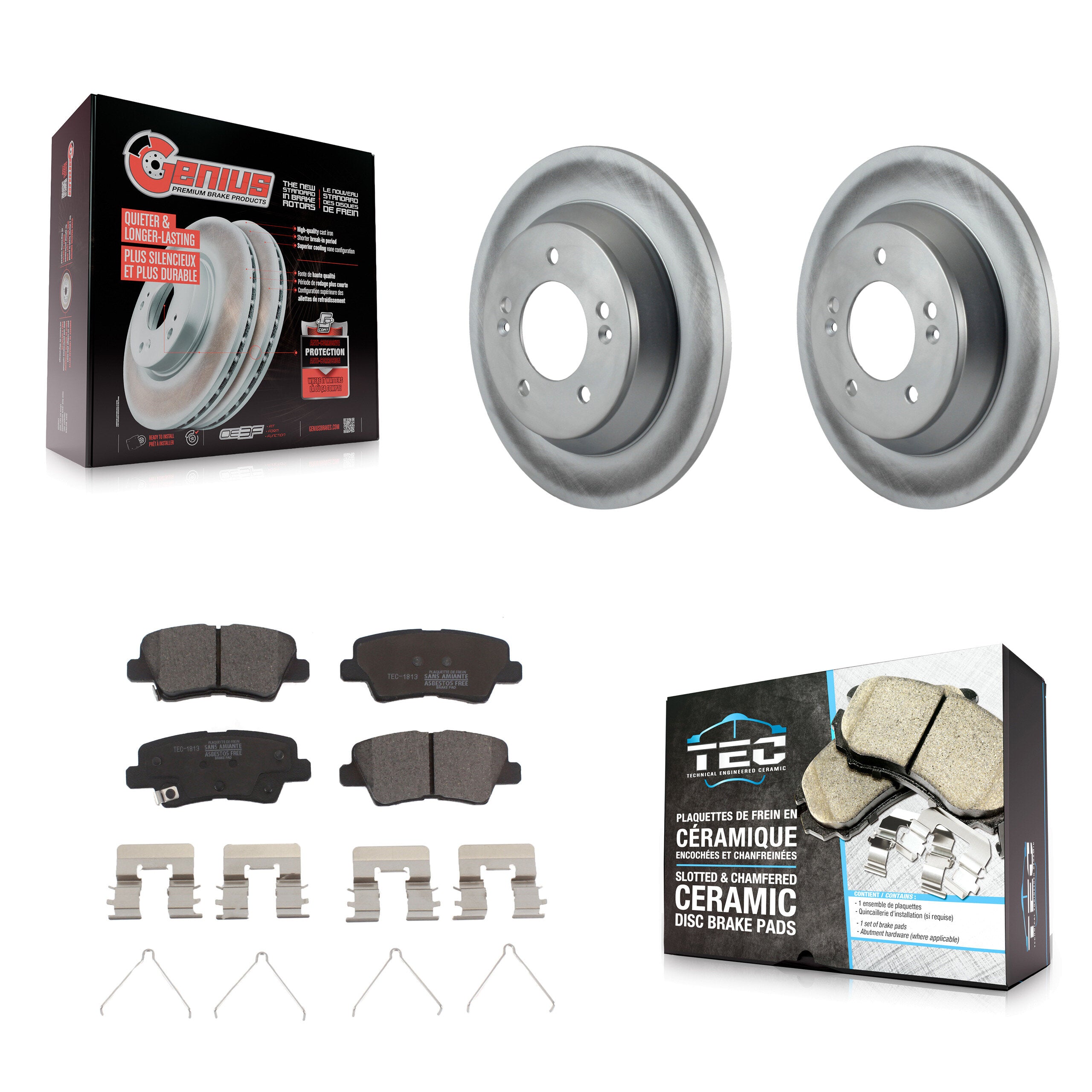 Rear Coat Brake Rotor Ceramic Pad Kit For 2014-2017 Kia Rondo With Electric Parking KGT-101680