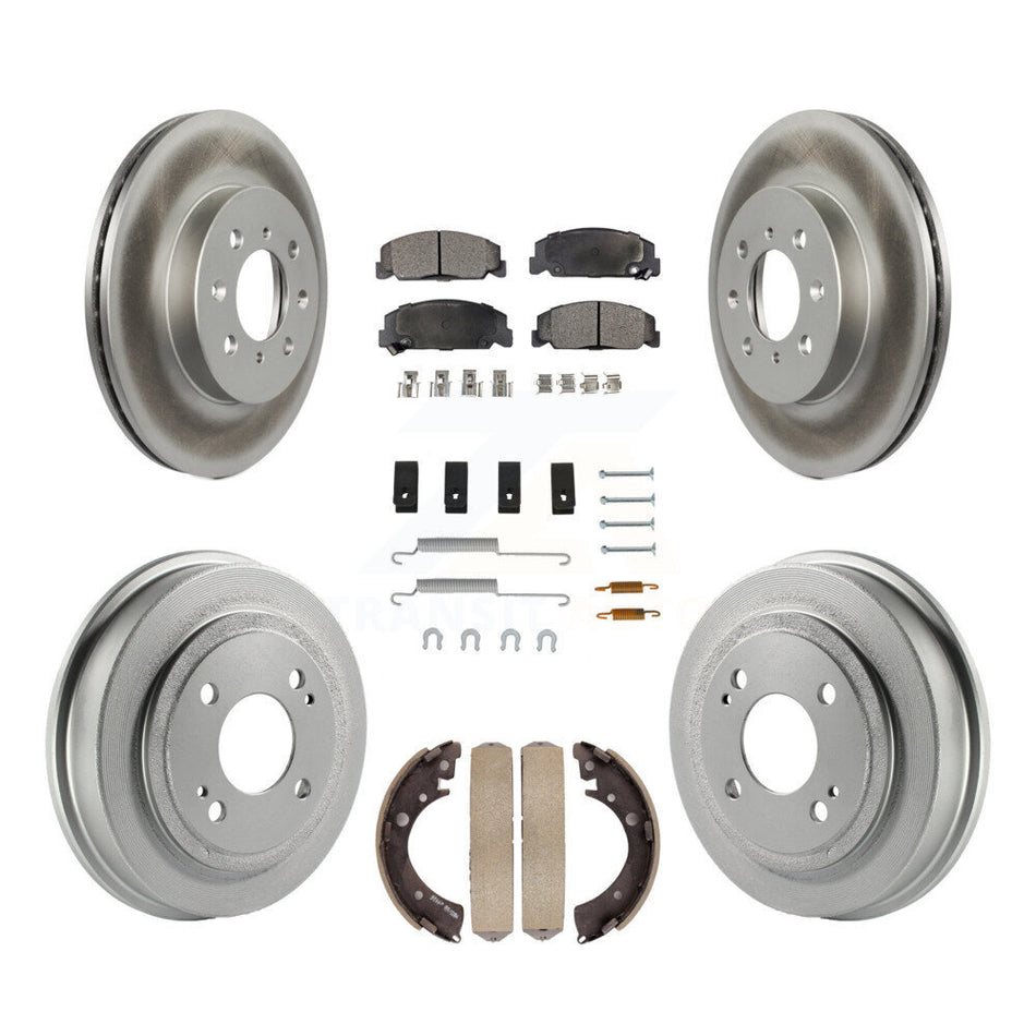 Front Rear Coated Disc Brake Rotors Ceramic Pads And Drum Kit (7Pc) For Honda Civic KGT-101808