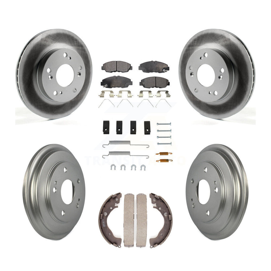 Front Rear Coated Disc Brake Rotors Ceramic Pads And Drum Kit (7Pc) For Honda Civic KGT-101839