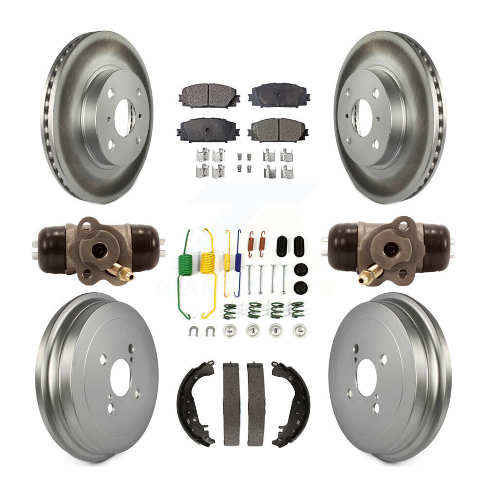 Front Rear Coated Disc Brake Rotors Ceramic Pads And Drum Kit (9Pc) For Toyota Yaris KGT-101866