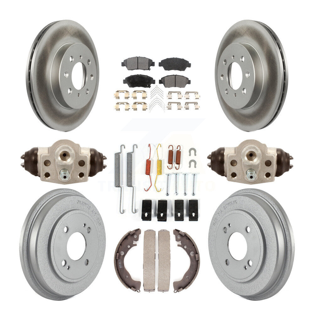 Front Rear Coated Disc Brake Rotors Ceramic Pads And Drum Kit (9Pc) For Honda Fit KGT-101894
