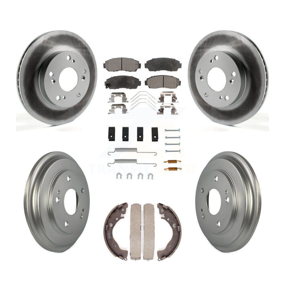 Front Rear Coated Disc Brake Rotors Ceramic Pads And Drum Kit (7Pc) For Honda Civic KGT-101924