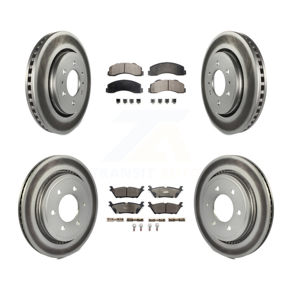 Front Rear Coated Brake Rotors Ceramic Pad Kit For Ford F-150 With Electric Parking KGT-102037