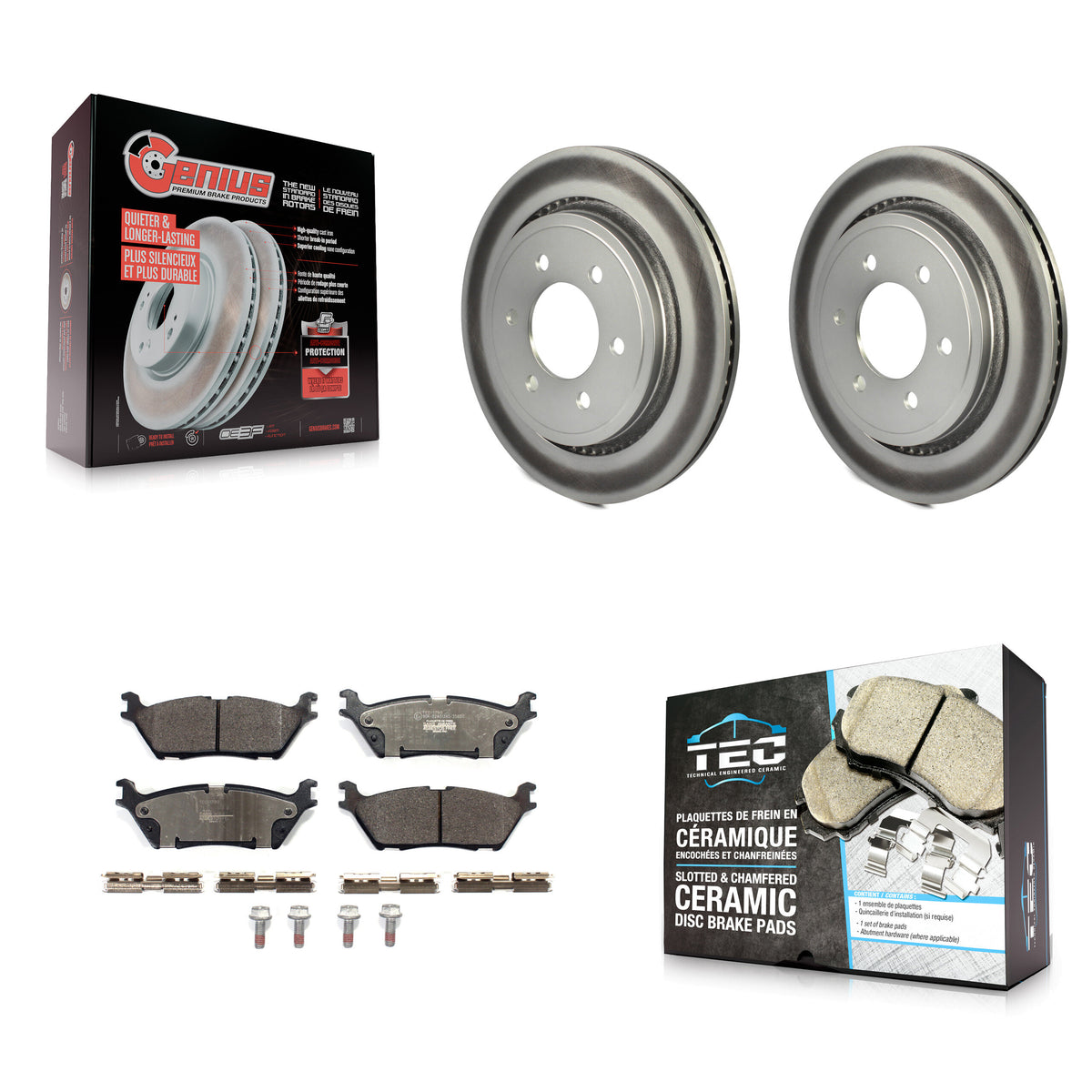 Rear Coated Brake Rotors Ceramic Pad Kit For 15-17 Ford F-150 With Electric Parking KGT-102041