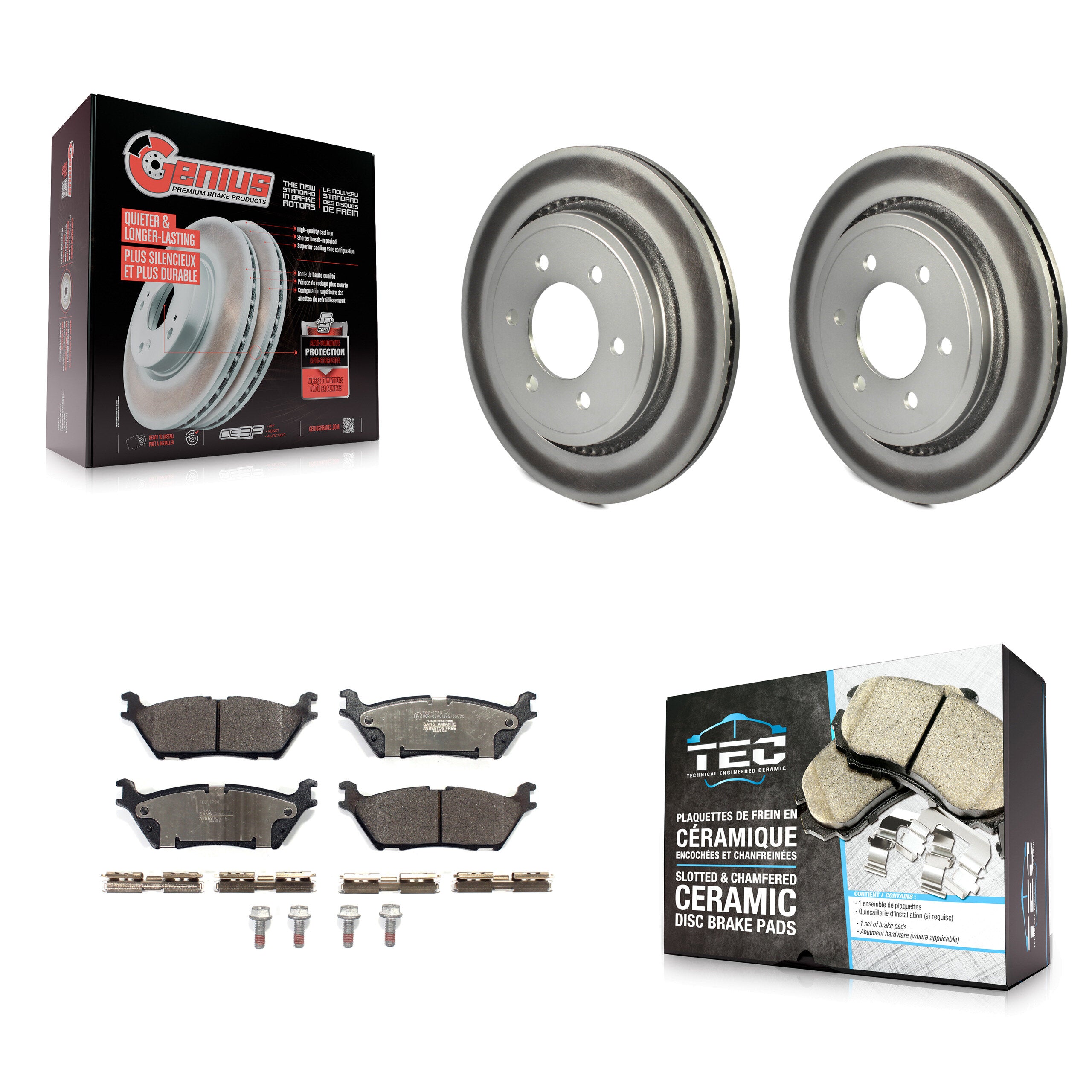 Rear Coated Brake Rotors Ceramic Pad Kit For 15-17 Ford F-150 With Electric Parking KGT-102041