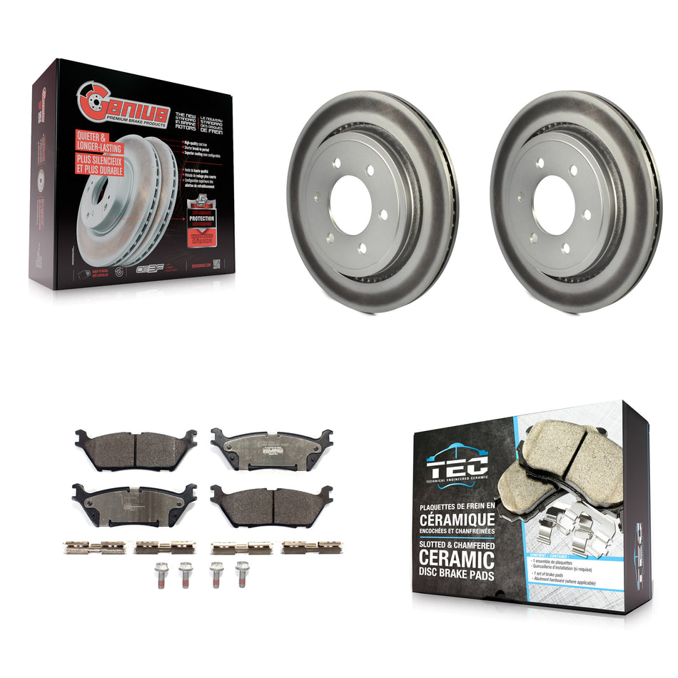 Rear Coated Brake Rotors Ceramic Pad Kit For 15-17 Ford F-150 With Electric Parking KGT-102041