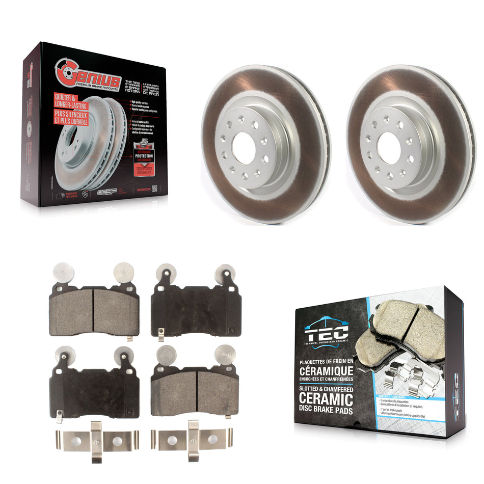Front Coated Disc Brake Rotors And Ceramic Pads Kit For Cadillac Chevrolet Camaro CTS CT6 KGT-102050
