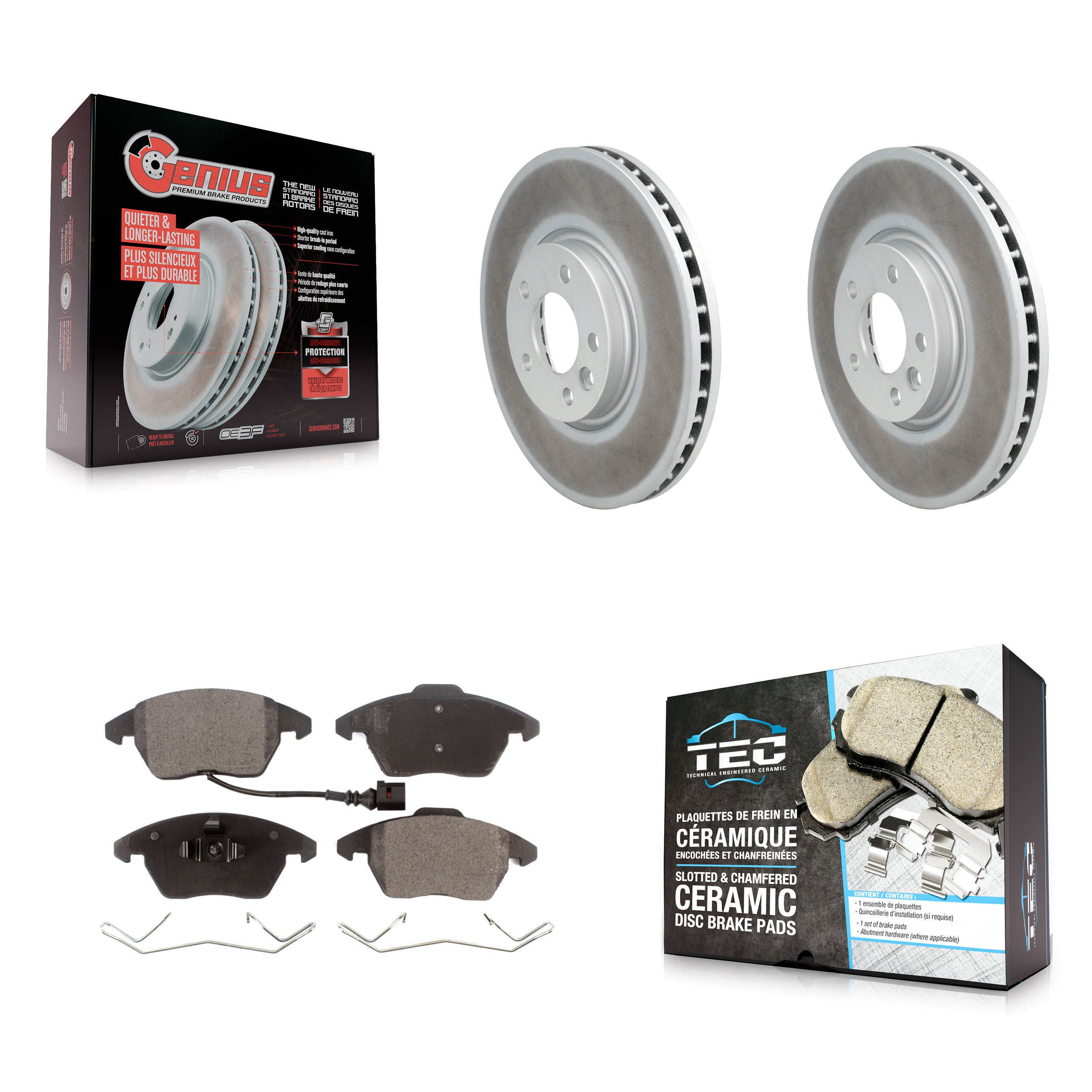 Front Coat Brake Rotors Ceramic Pad Kit For Volkswagen CC With 340mm Diameter Rotor KGT-102075
