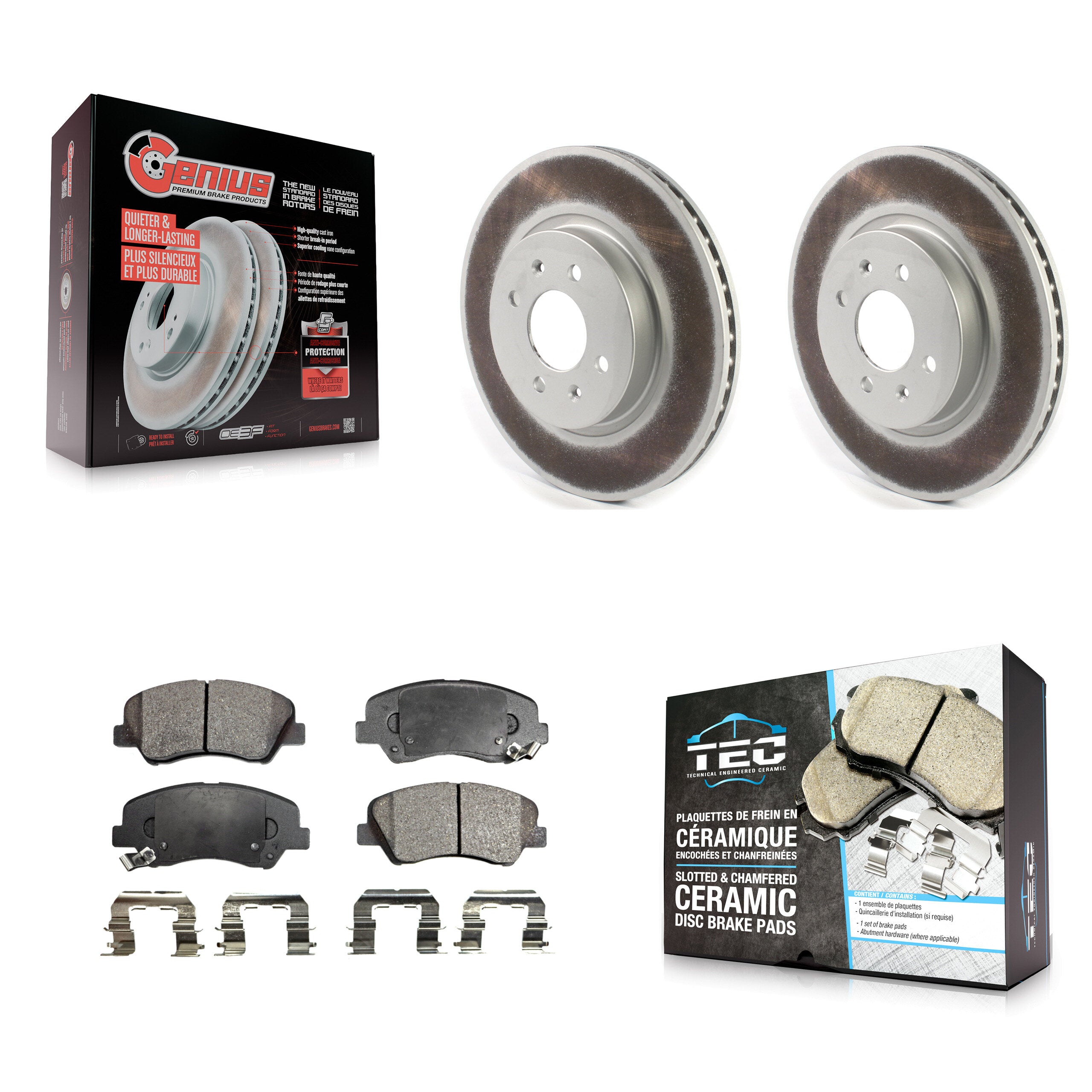 Front Coated Disc Brake Rotors And Ceramic Pads Kit For Kia Rio KGT-102078