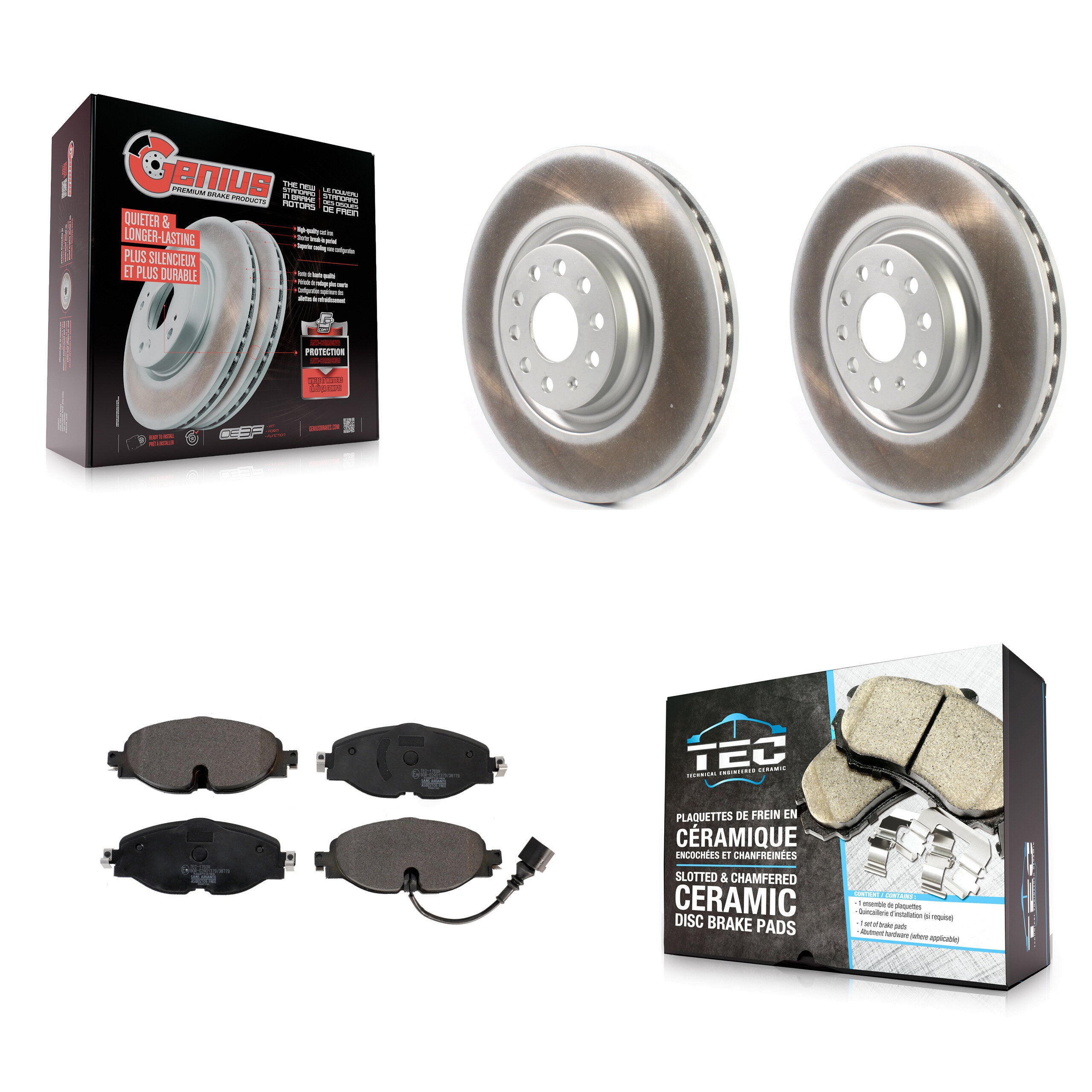 Front Coated Disc Brake Rotors And Ceramic Pads Kit For Volkswagen Golf Audi A3 KGT-102082
