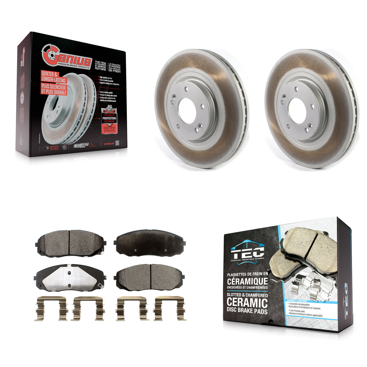 Front Coated Disc Brake Rotors And Ceramic Pads Kit For 2015-2021 Kia Sedona KGT-102089