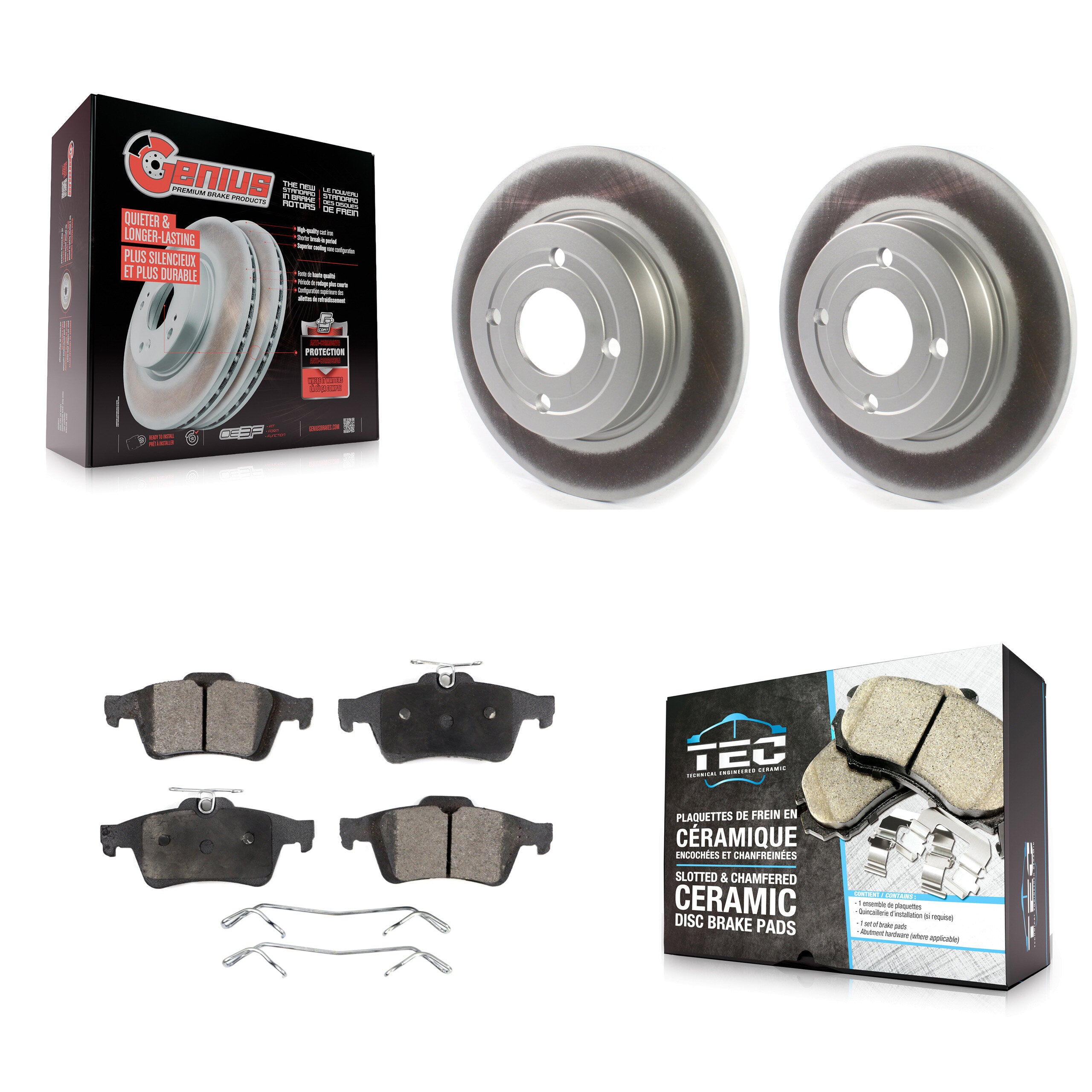 Rear Coated Disc Brake Rotors And Ceramic Pads Kit For 2018-2021 Ford EcoSport FWD KGT-102199
