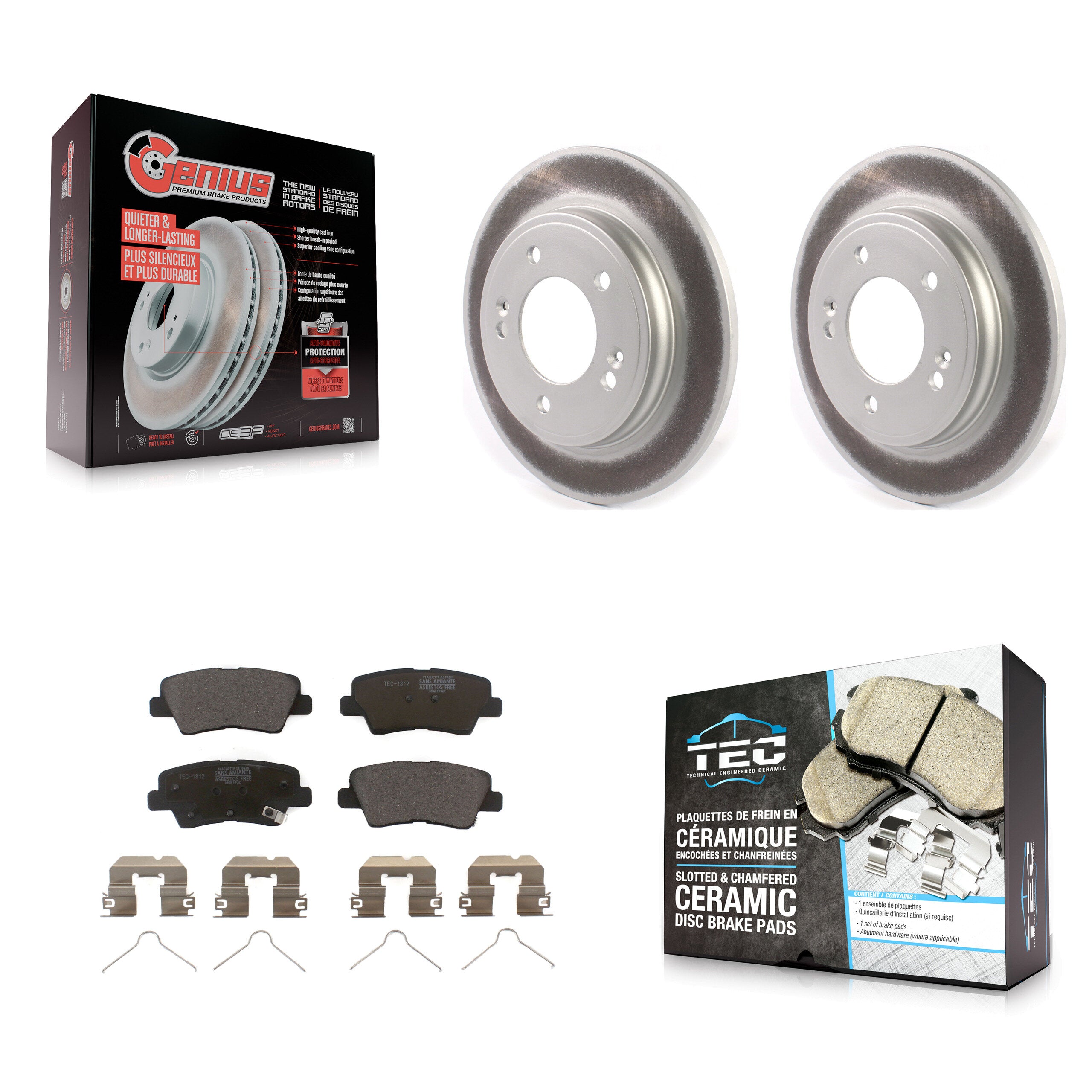 Rear Coated Disc Brake Rotors And Ceramic Pads Kit For Hyundai Elantra Ioniq Kia Niro KGT-102216