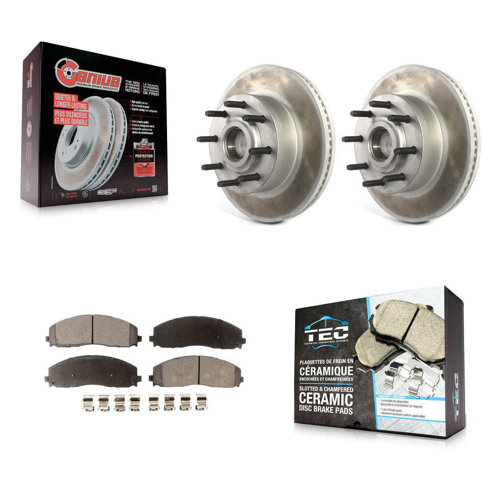 Front Coat Disc Brake Rotors Hub Assembly Ceramic Pad Kit For Ford F-350 Super Duty F-250 KGT-102225
