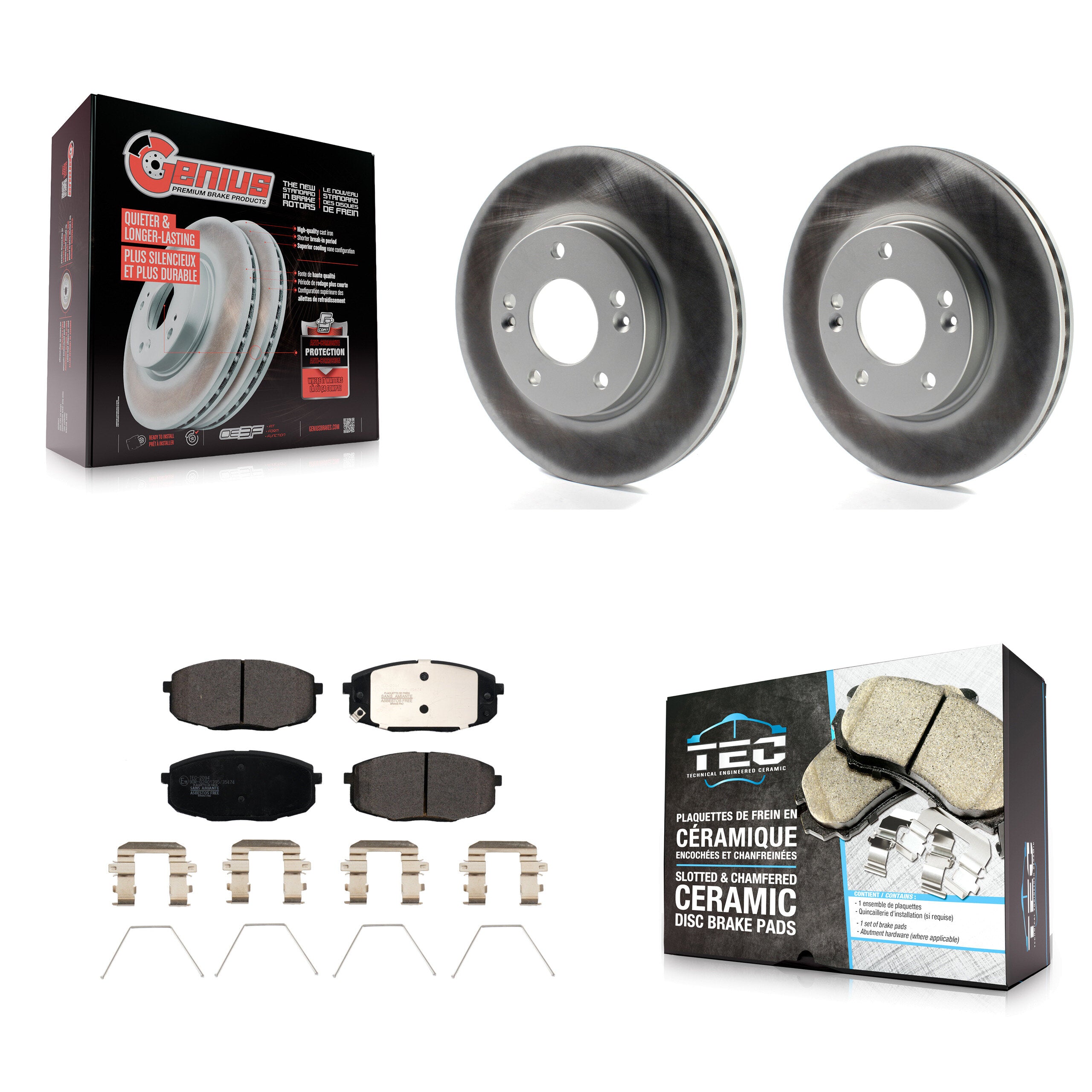 Front Coat Brake Rotors Ceramic Pad Kit For Kia Hyundai Kona Seltos Forte Soul Elantra GT KGT-102249