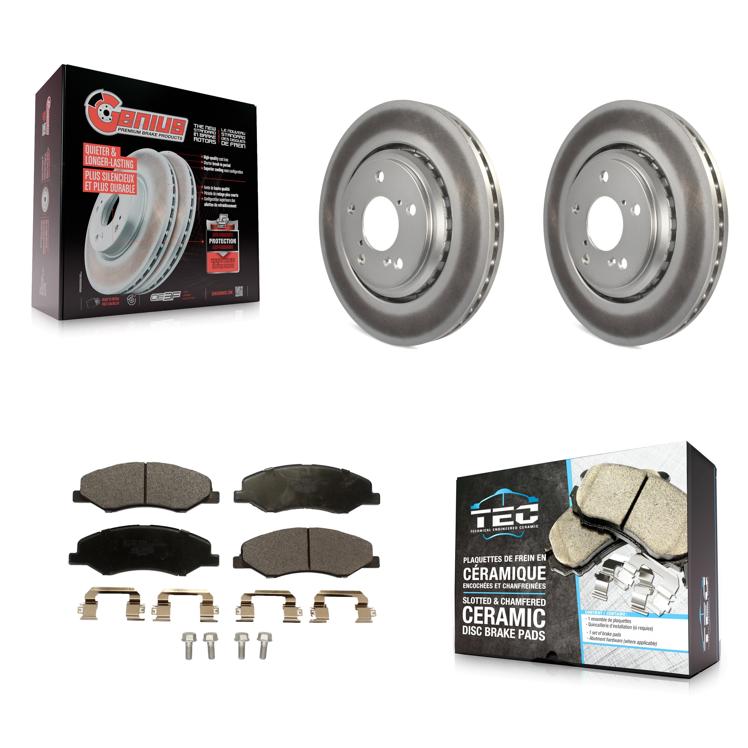 Front Coated Disc Brake Rotors And Ceramic Pads Kit For 2018-2023 Honda Odyssey KGT-102251