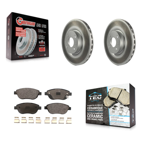 Front Coated Brake Rotors Ceramic Pad Kit For 12-17 Fiat 500 Turbocharged with GAS engine KGT-102252