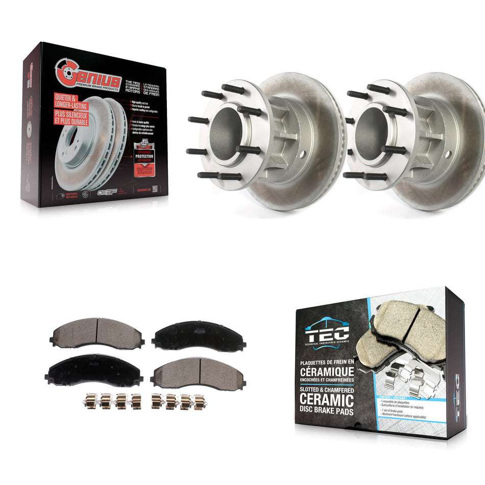 Front Coated Disc Brake Rotor Hub & Ceramic Pad Kit For Ford F-450 Super Duty F-550 4 X 2 KGT-102297
